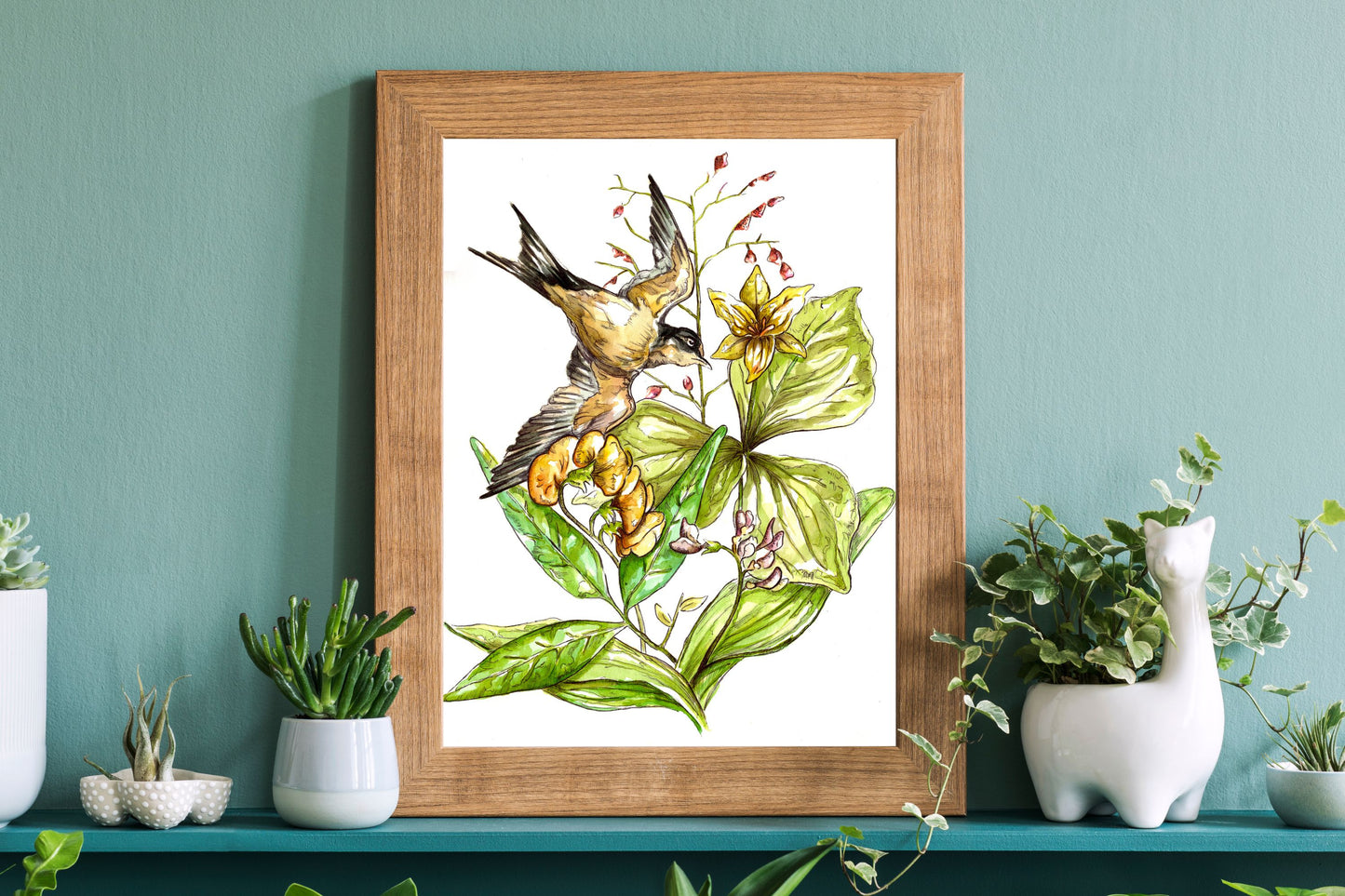 In Flight Bird Botanical | Watercolor Print