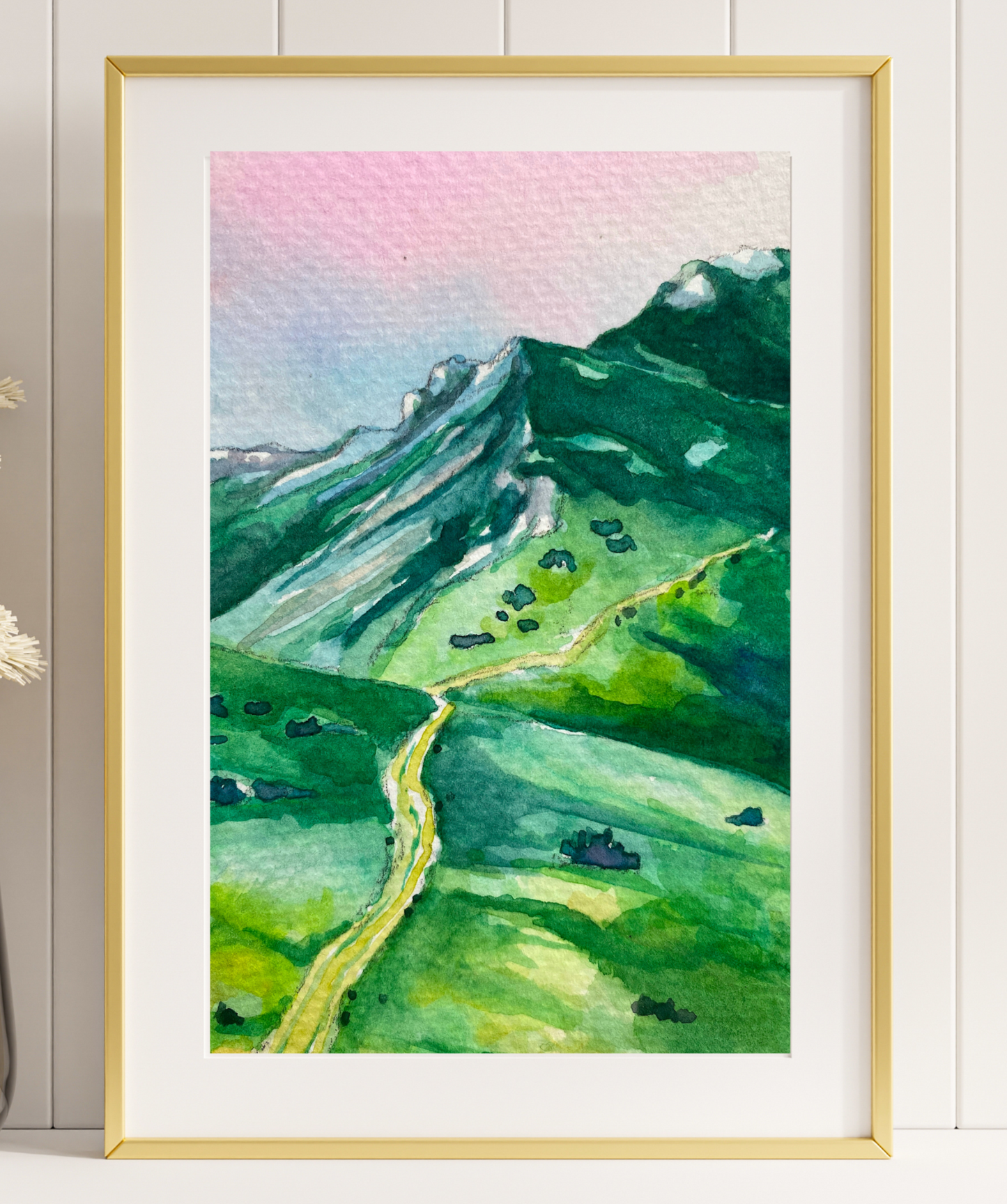 Rolling Green Hills Landscape | Watercolor Print