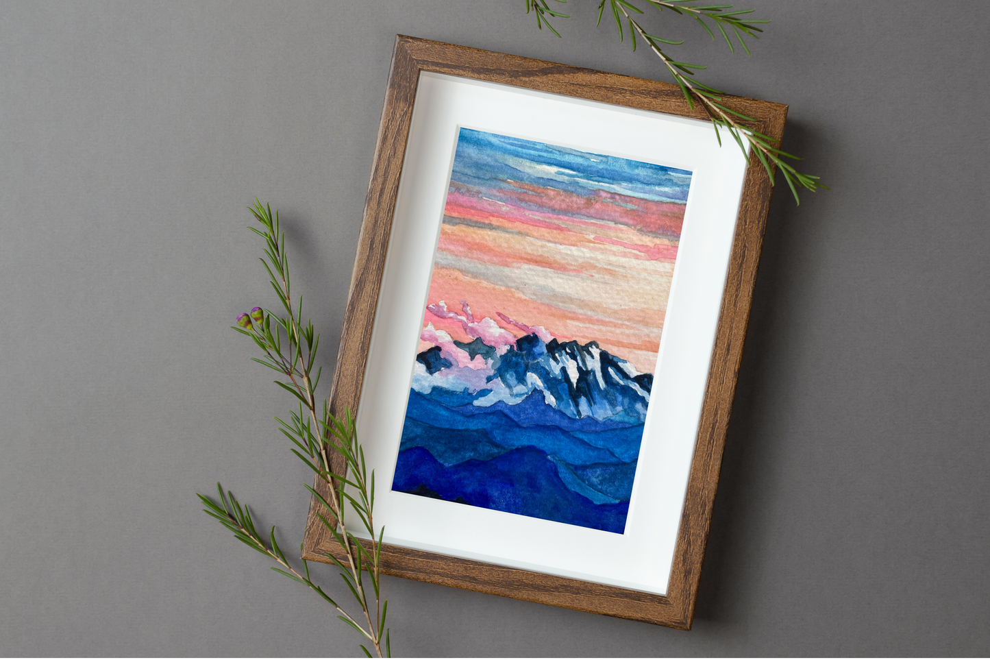 Mountain Sunset Landscape | Watercolor Print