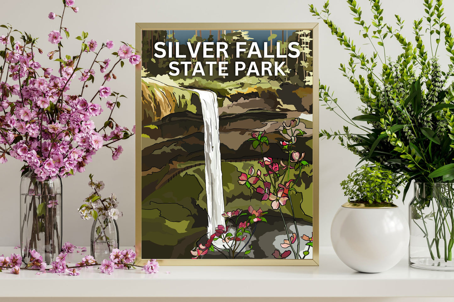 Silver Falls State Park, Oregon | Travel Poster Art Print - Wild Life Design Co.