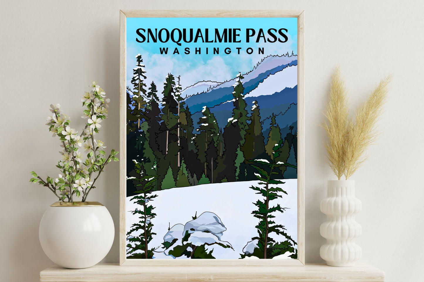 Snoqualmie Pass, Washington | Travel Poster Art Print - Wild Life Design Co.