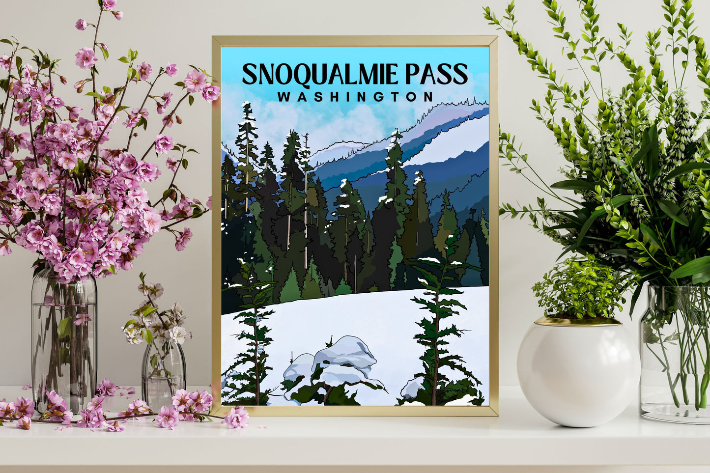 Snoqualmie Pass, Washington | Travel Poster Art Print - Wild Life Design Co.