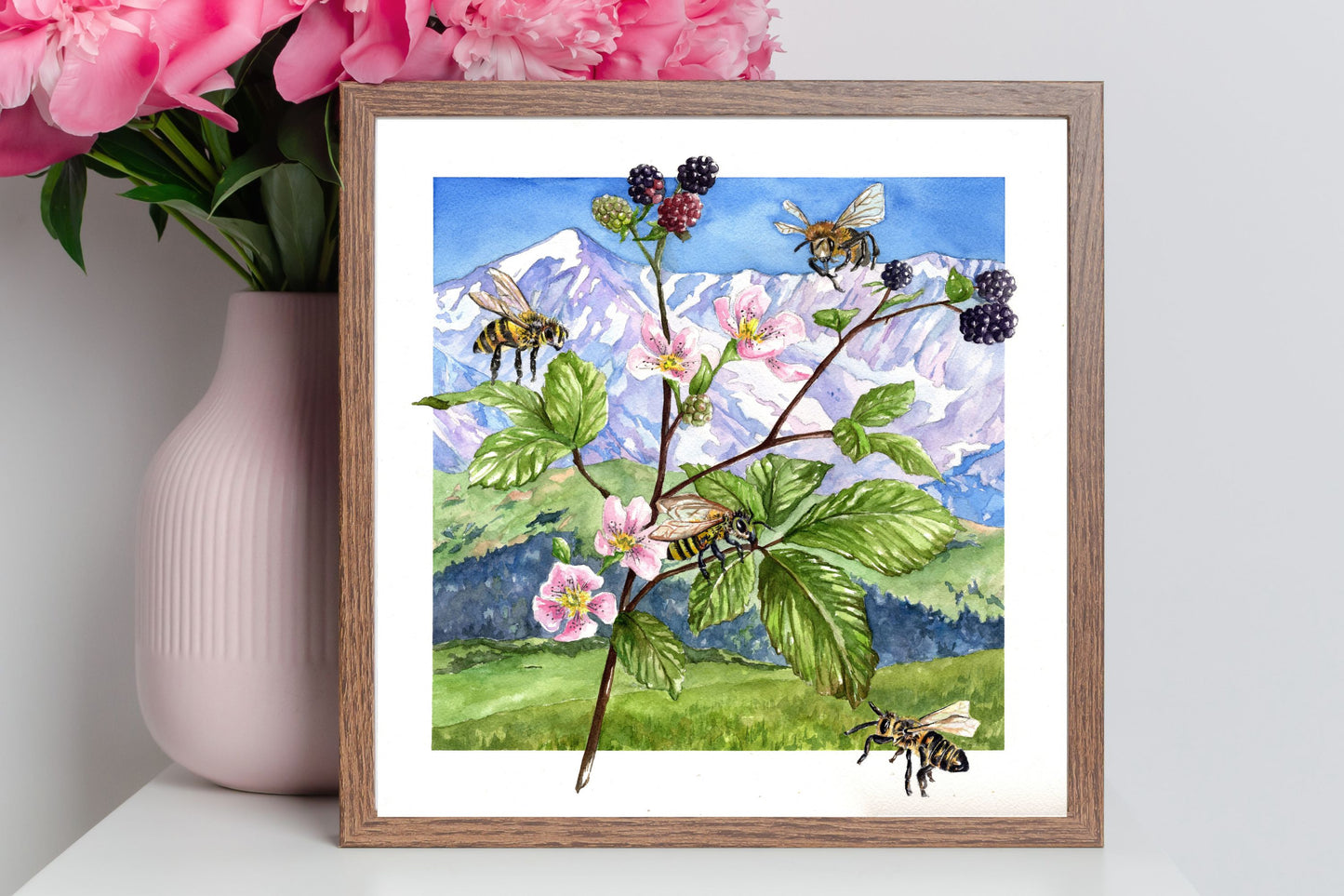 Blackberry Bees | Archival Watercolor Art Print - Emma H. Baldwin