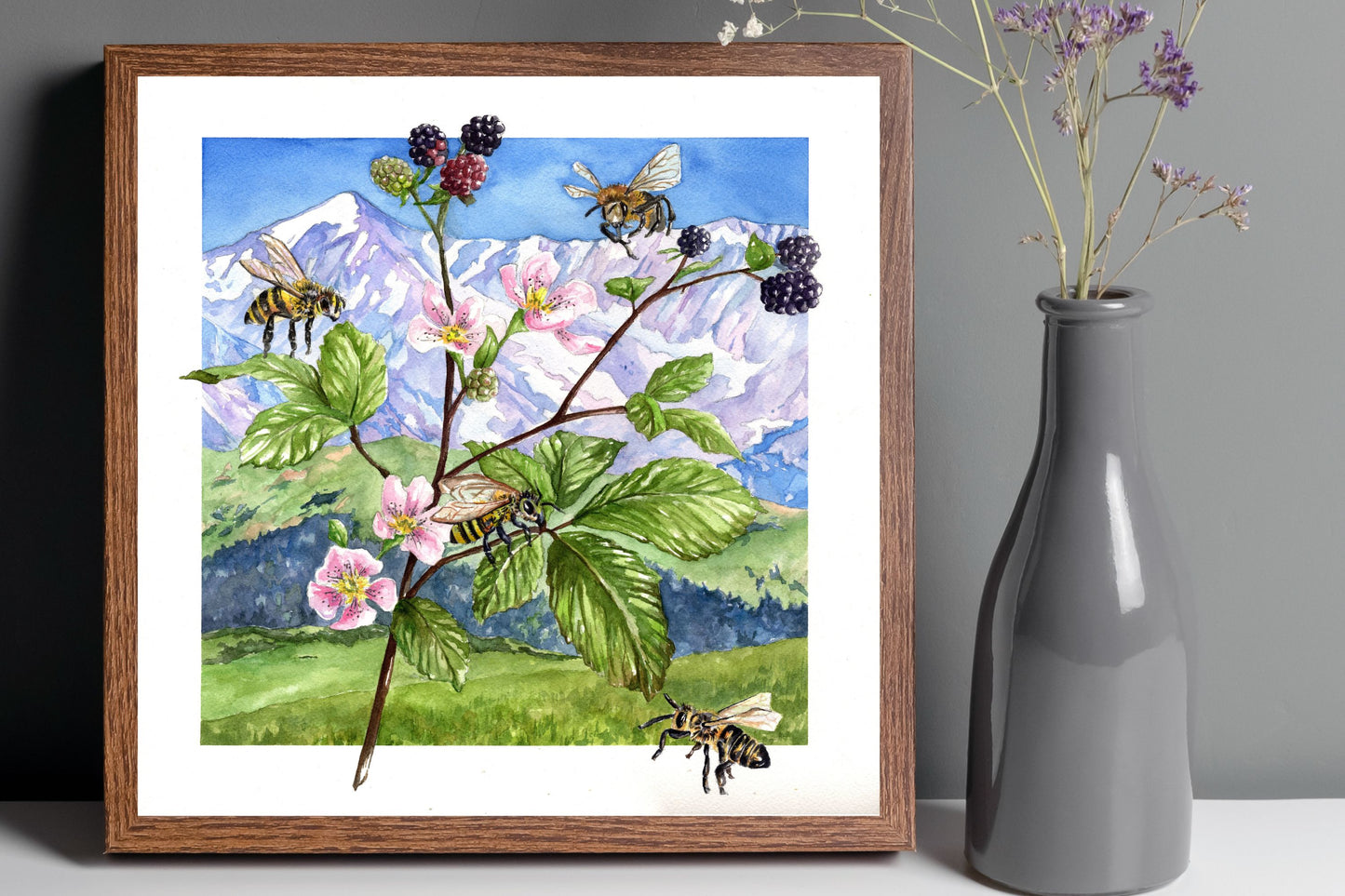 Blackberry Bees | Archival Watercolor Art Print - Emma H. Baldwin