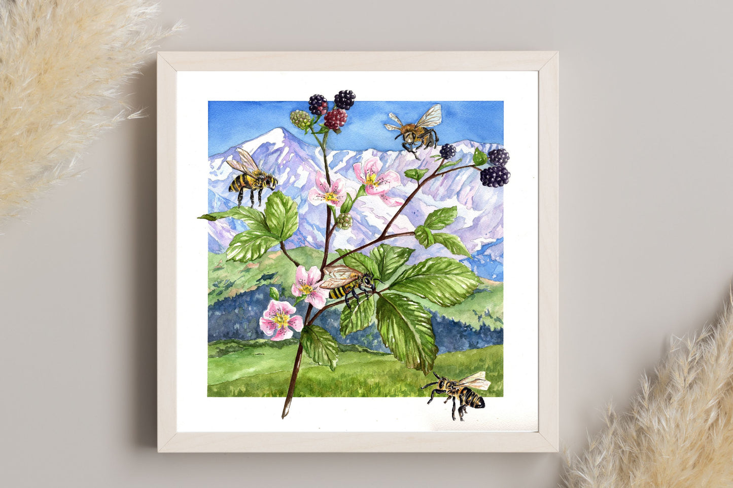 Blackberry Bees | Archival Watercolor Art Print - Emma H. Baldwin