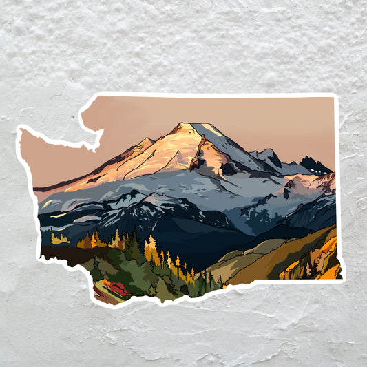 Washington State Sticker - Mount Baker Sunset Art Vinyl Decal