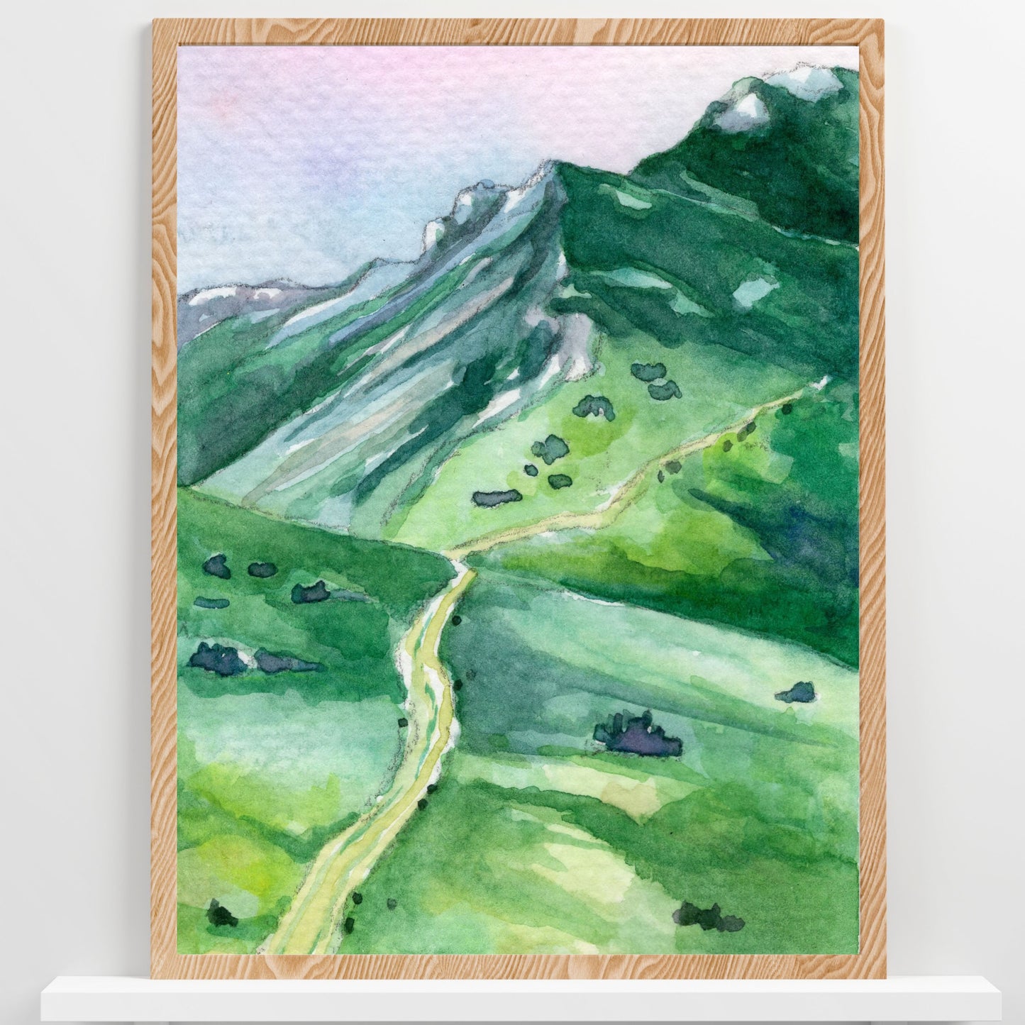 Rolling Green Hills Landscape | Watercolor Print