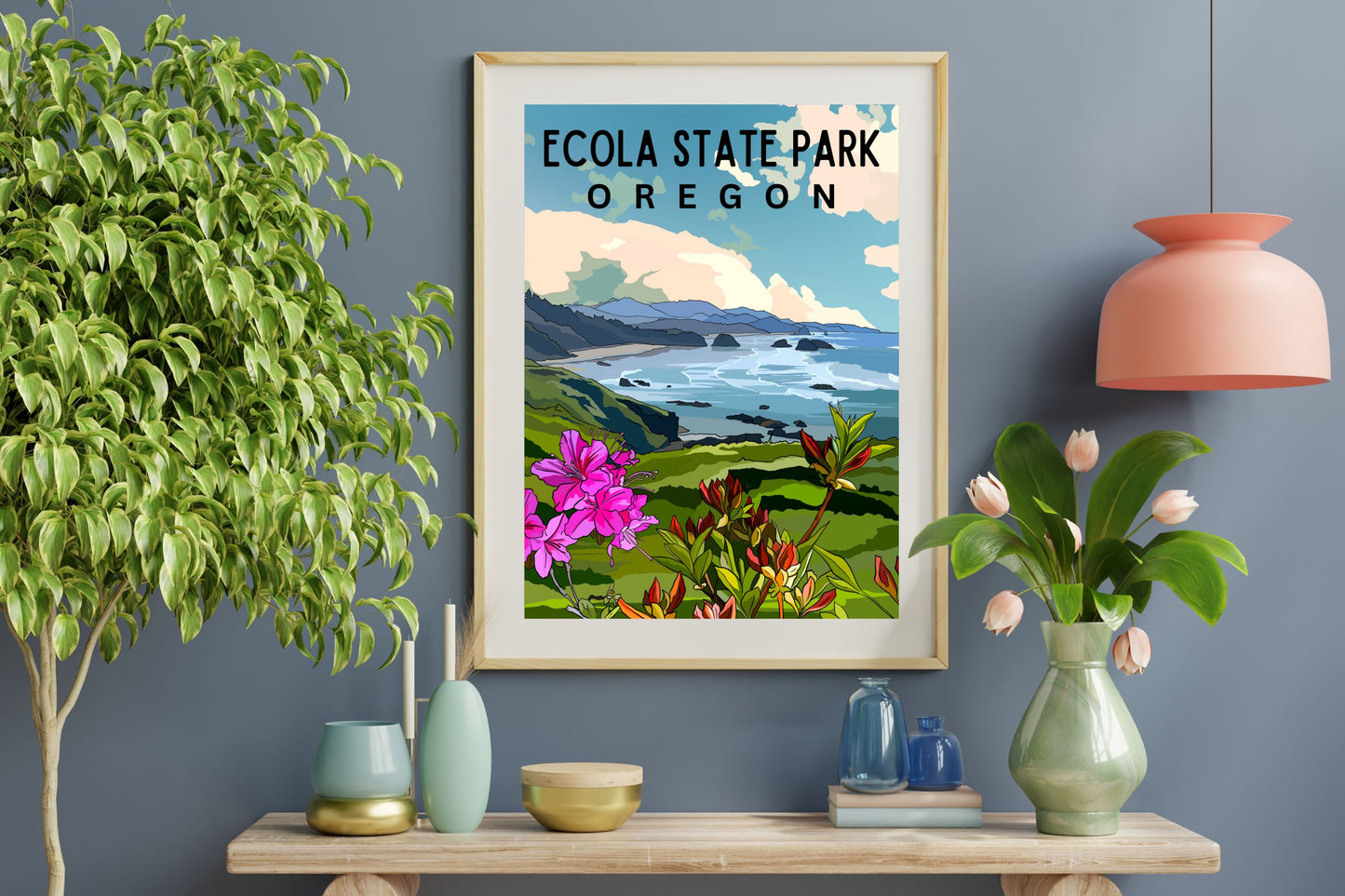 Ecola State Park, Oregon | Travel Poster Art Print - Wild Life Design Co.