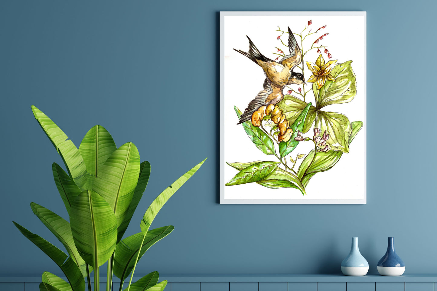 In Flight Bird Botanical | Watercolor Print