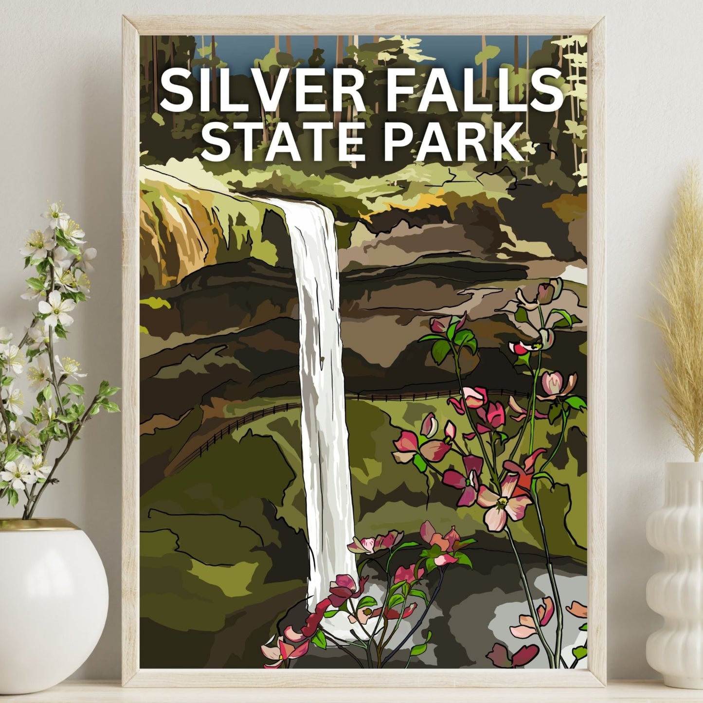 Silver Falls State Park, Oregon | Travel Poster Art Print - Wild Life Design Co.