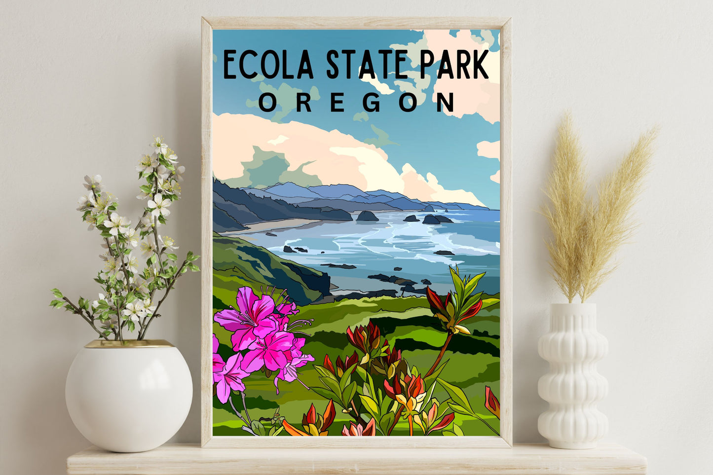 Ecola State Park, Oregon | Travel Poster Art Print - Wild Life Design Co.