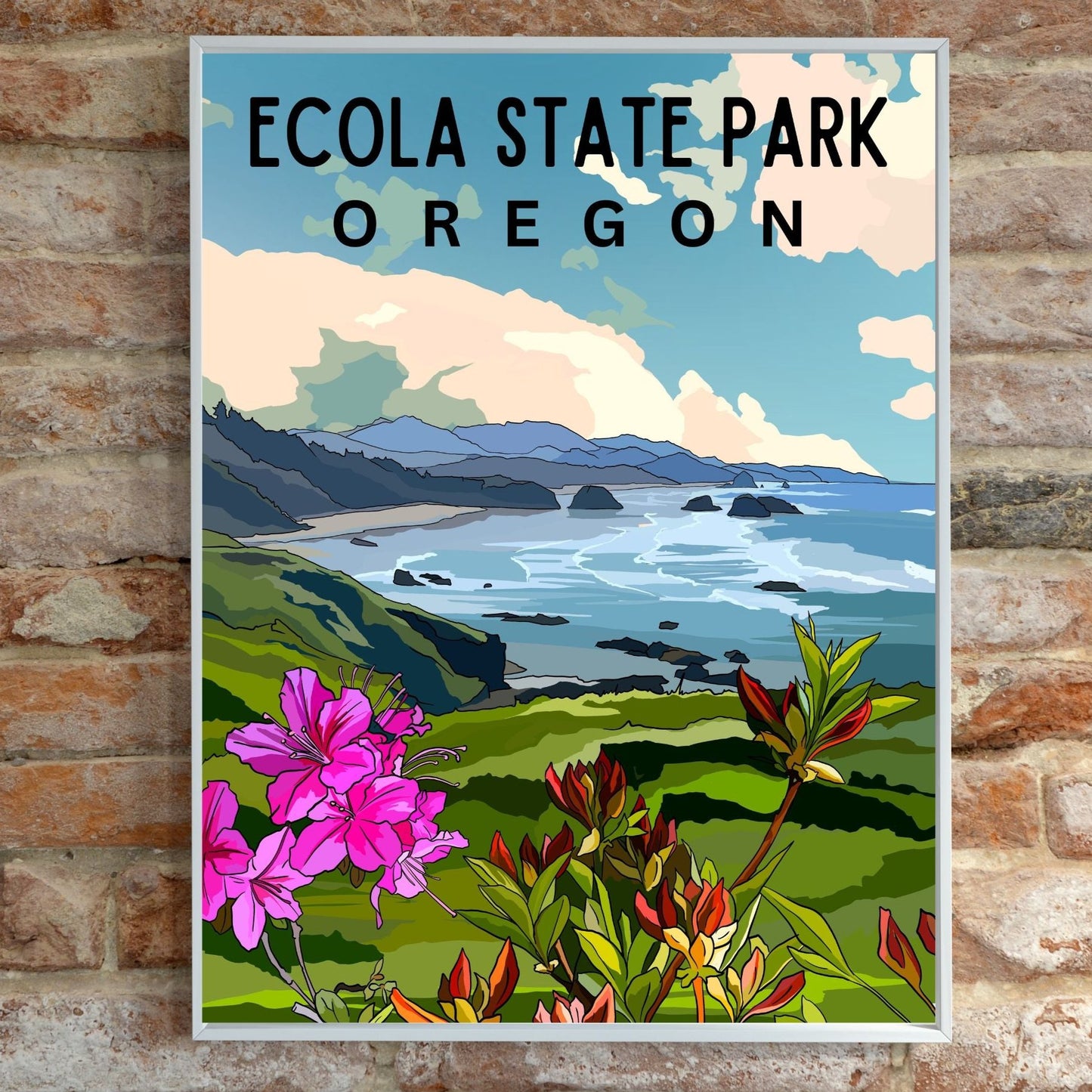 Ecola State Park, Oregon | Travel Poster Art Print - Wild Life Design Co.