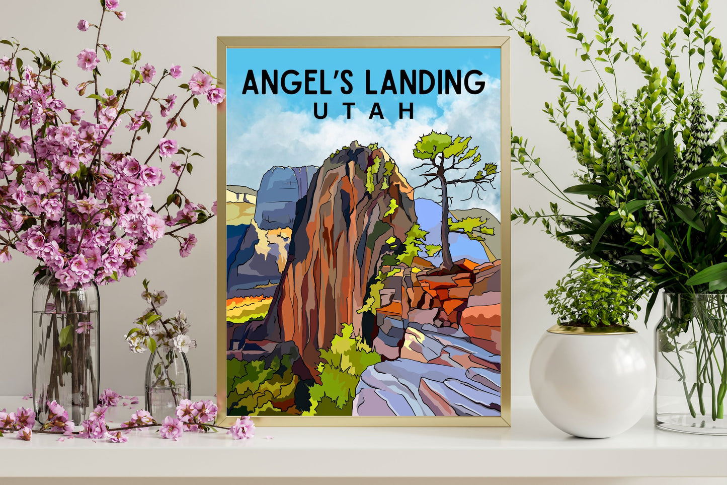 Angels Landing, Zion National Park, Utah | Travel Poster Art Print - Wild Life Design Co.