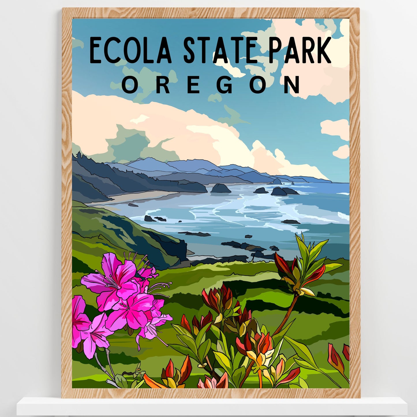 Ecola State Park, Oregon | Travel Poster Art Print - Wild Life Design Co.