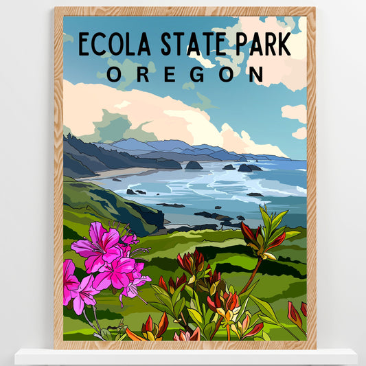 Ecola State Park, Oregon | Travel Poster Art Print - Wild Life Design Co.