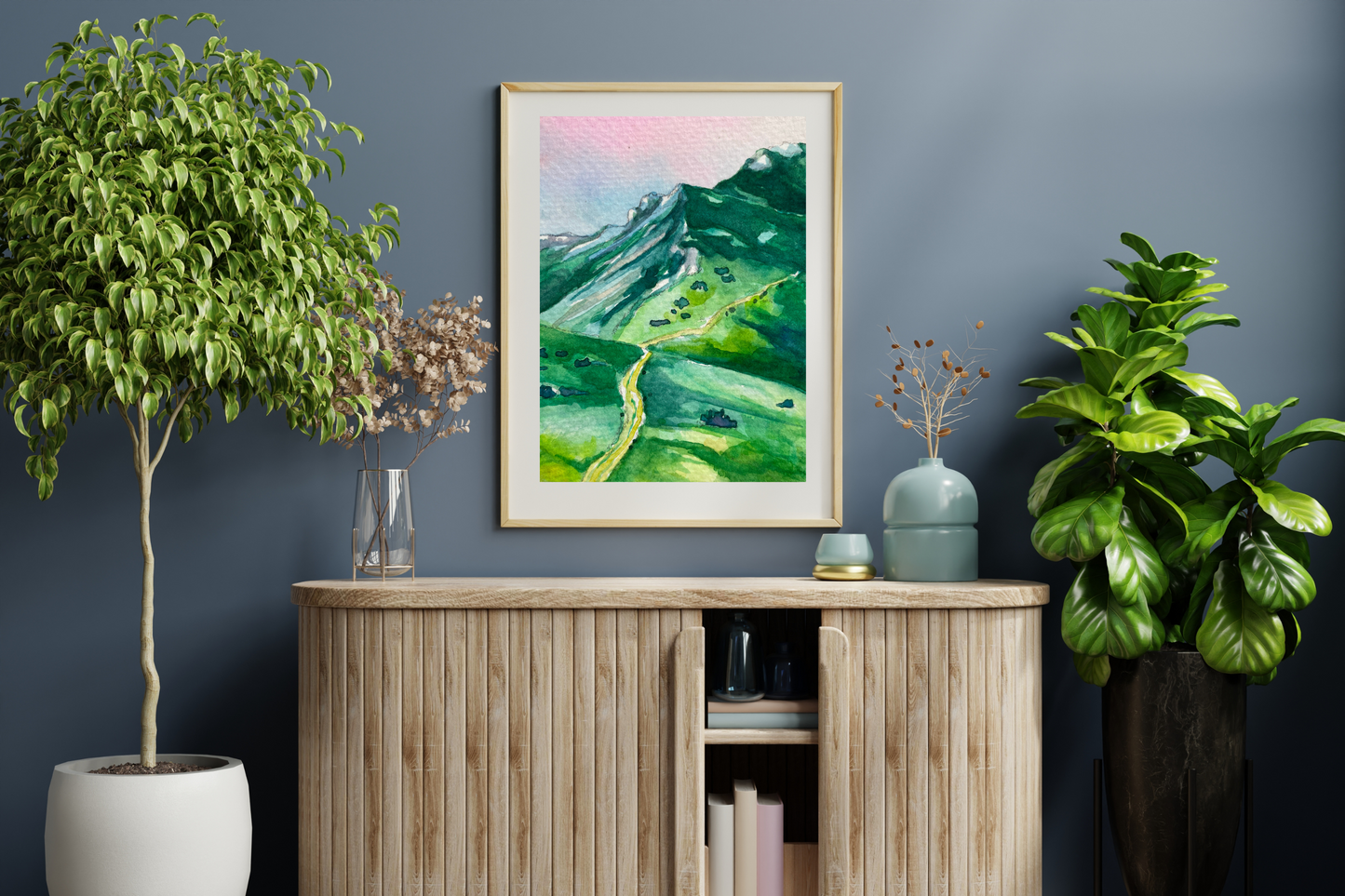 Rolling Green Hills Landscape | Watercolor Print
