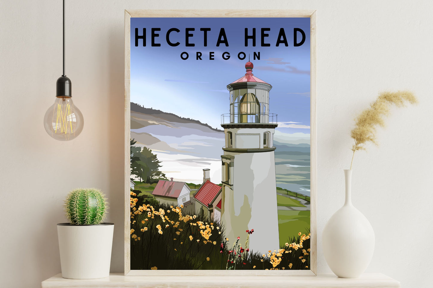 Heceta Head Lighthouse, Oregon | Travel Poster Art Print - Wild Life Design Co.