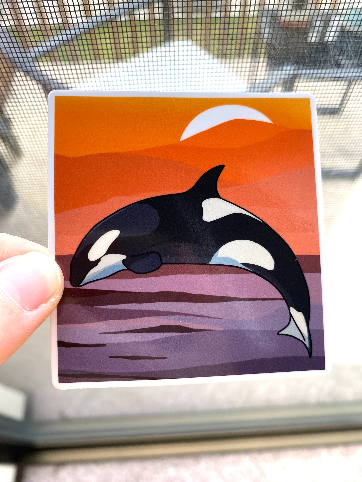 Orca Sunset Vinyl Decal, Waterproof Outdoor Use, UV resistant Decal