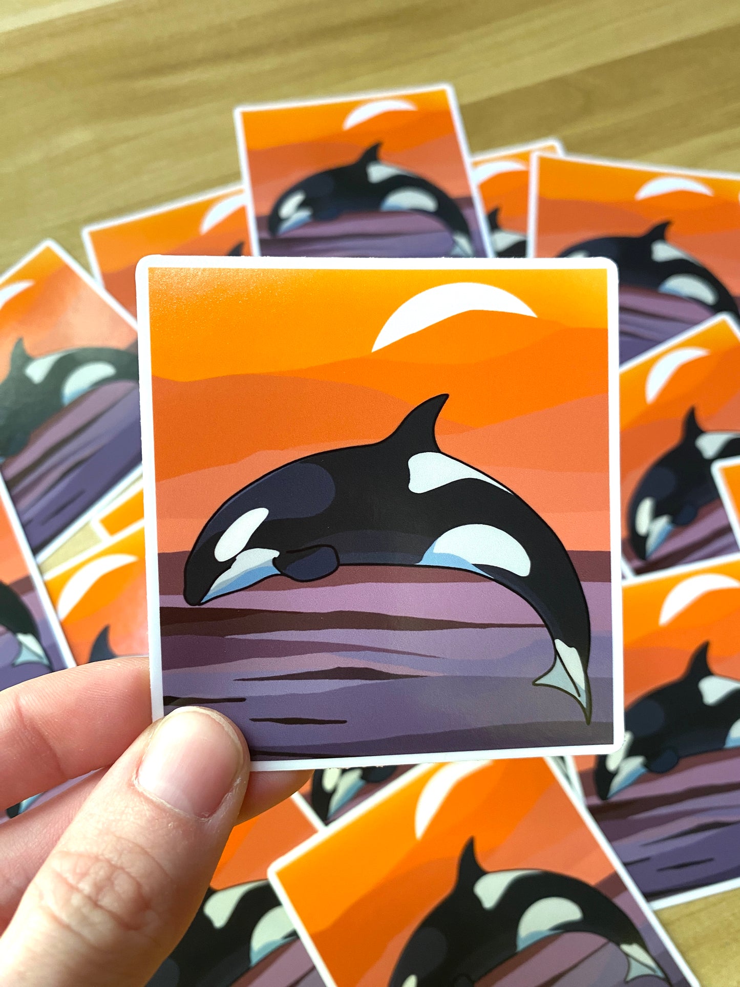 Orca Sunset Vinyl Decal, Waterproof Outdoor Use, UV resistant Decal