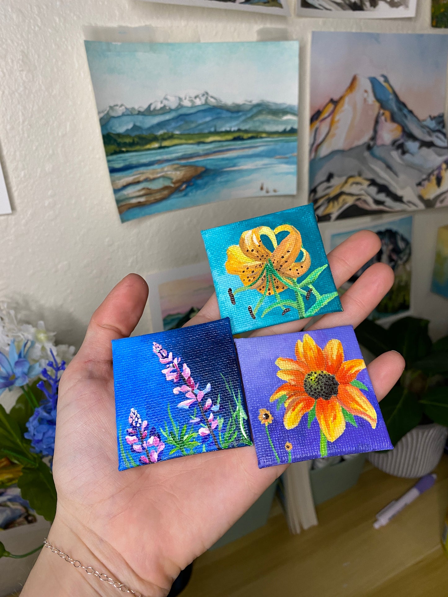 Lupine Miniature Acrylic Painting on Canvas Panel