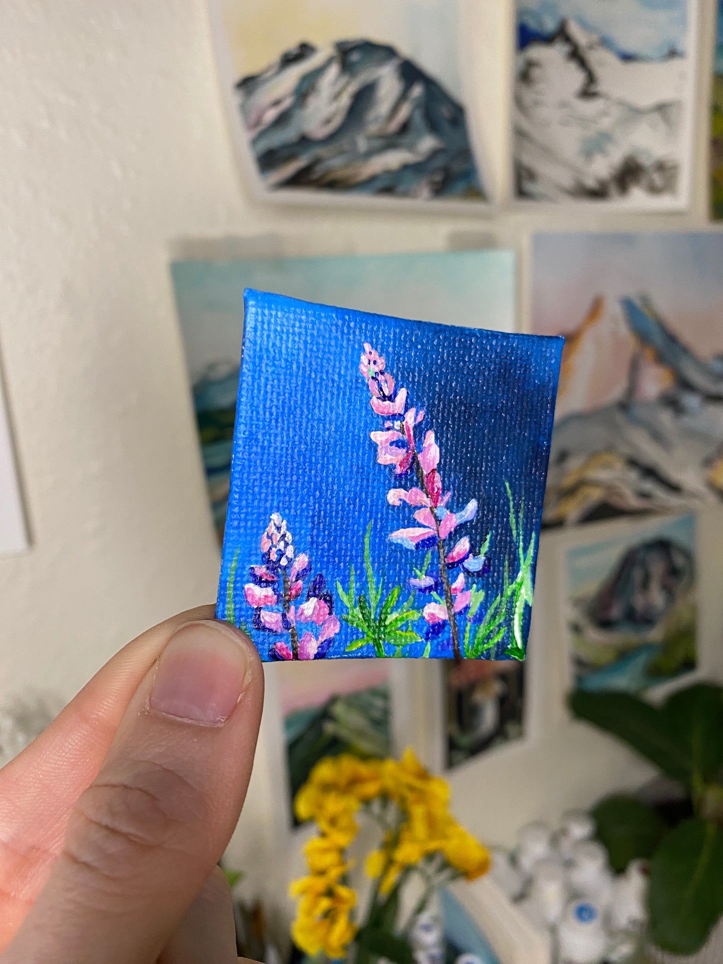Lupine Miniature Acrylic Painting on Canvas Panel
