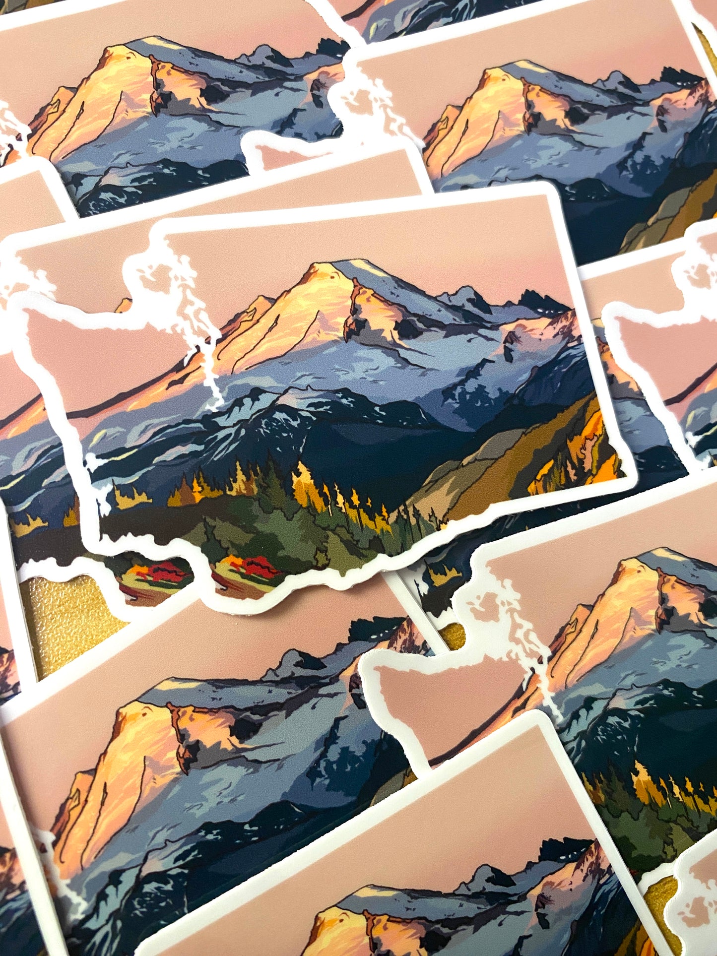 Washington State Sticker - Mount Baker Sunset Art Vinyl Decal