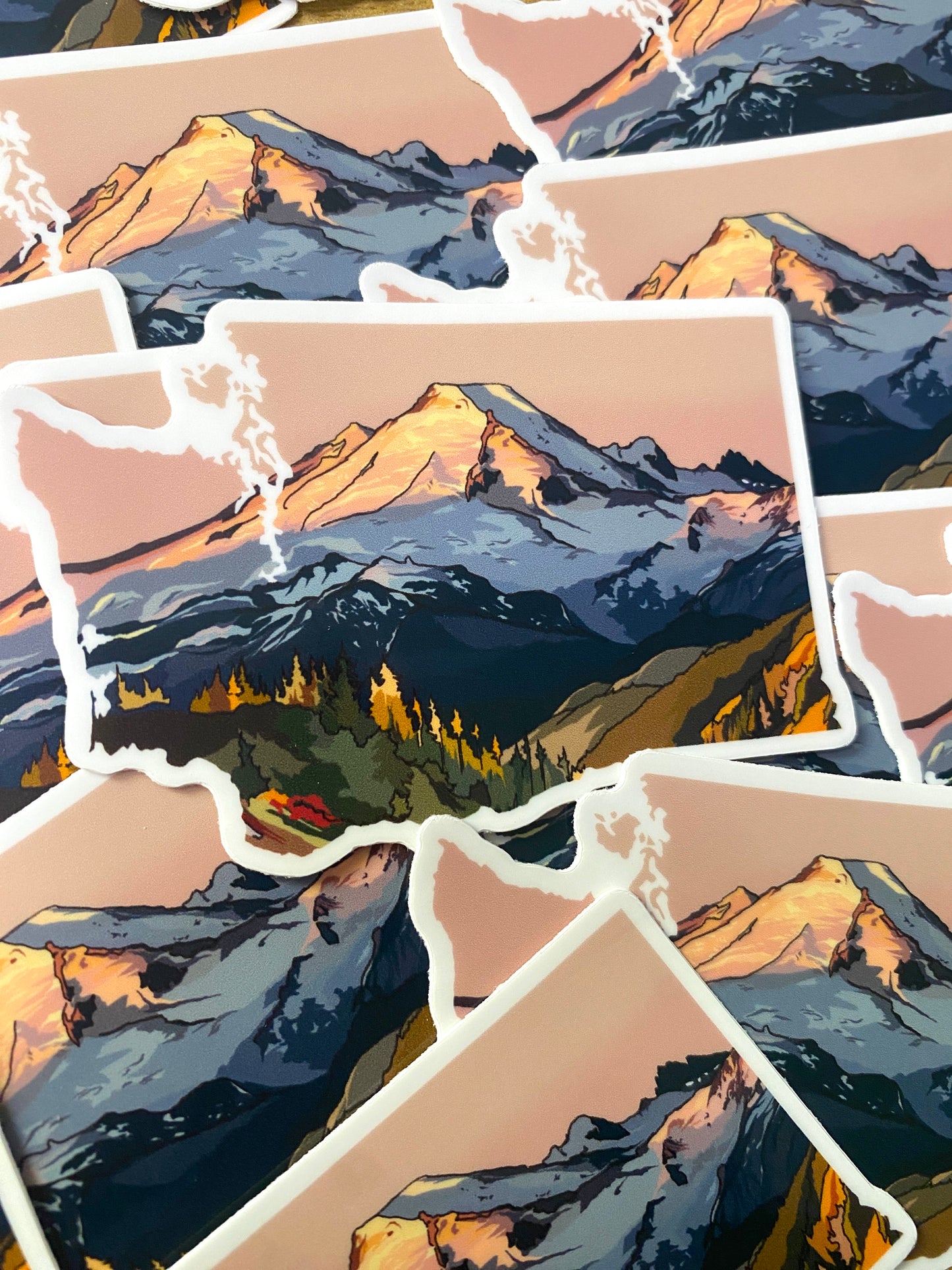 Washington State Sticker - Mount Baker Sunset Art Vinyl Decal