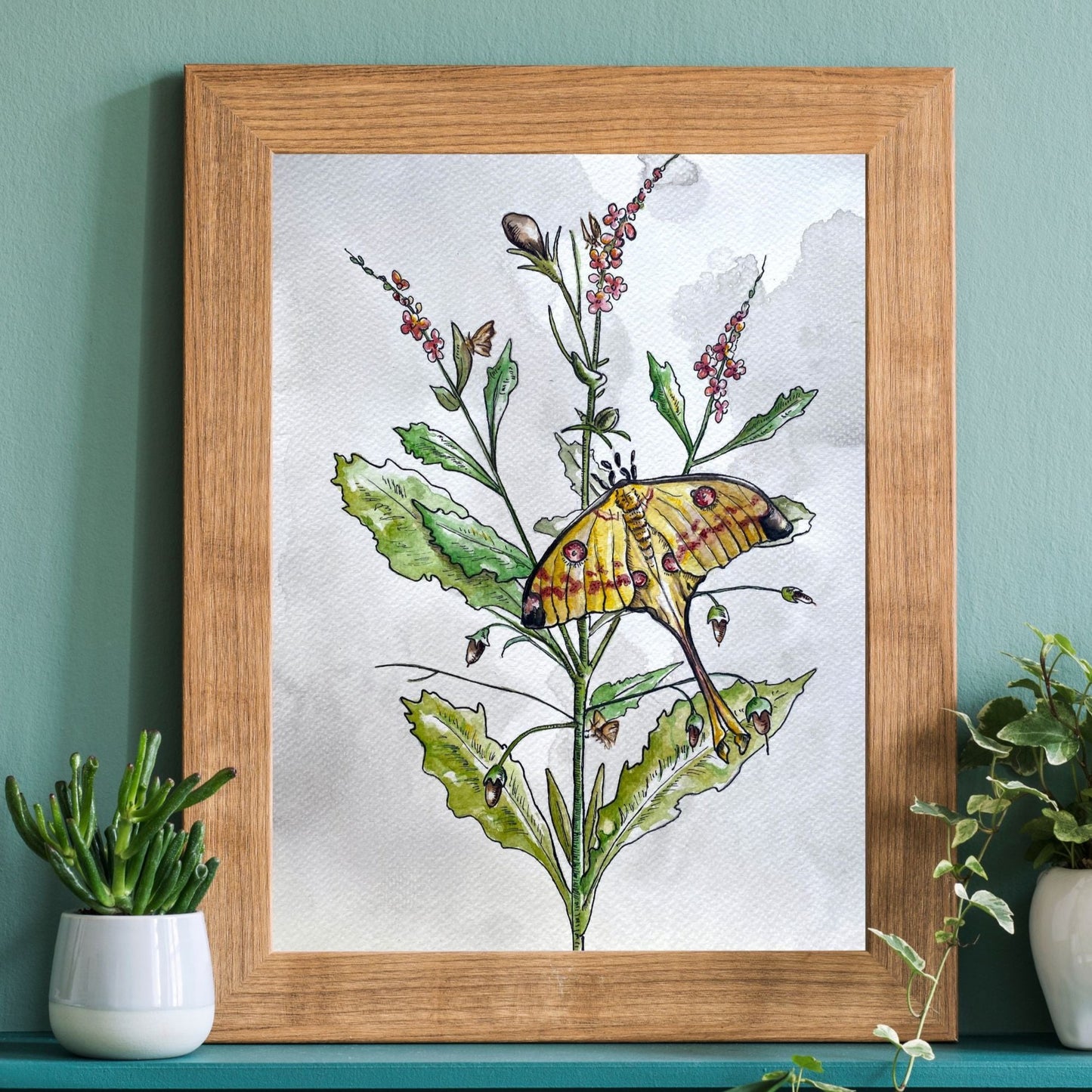 Luna Moth Floral Watercolor Print | Botanical Wall Art