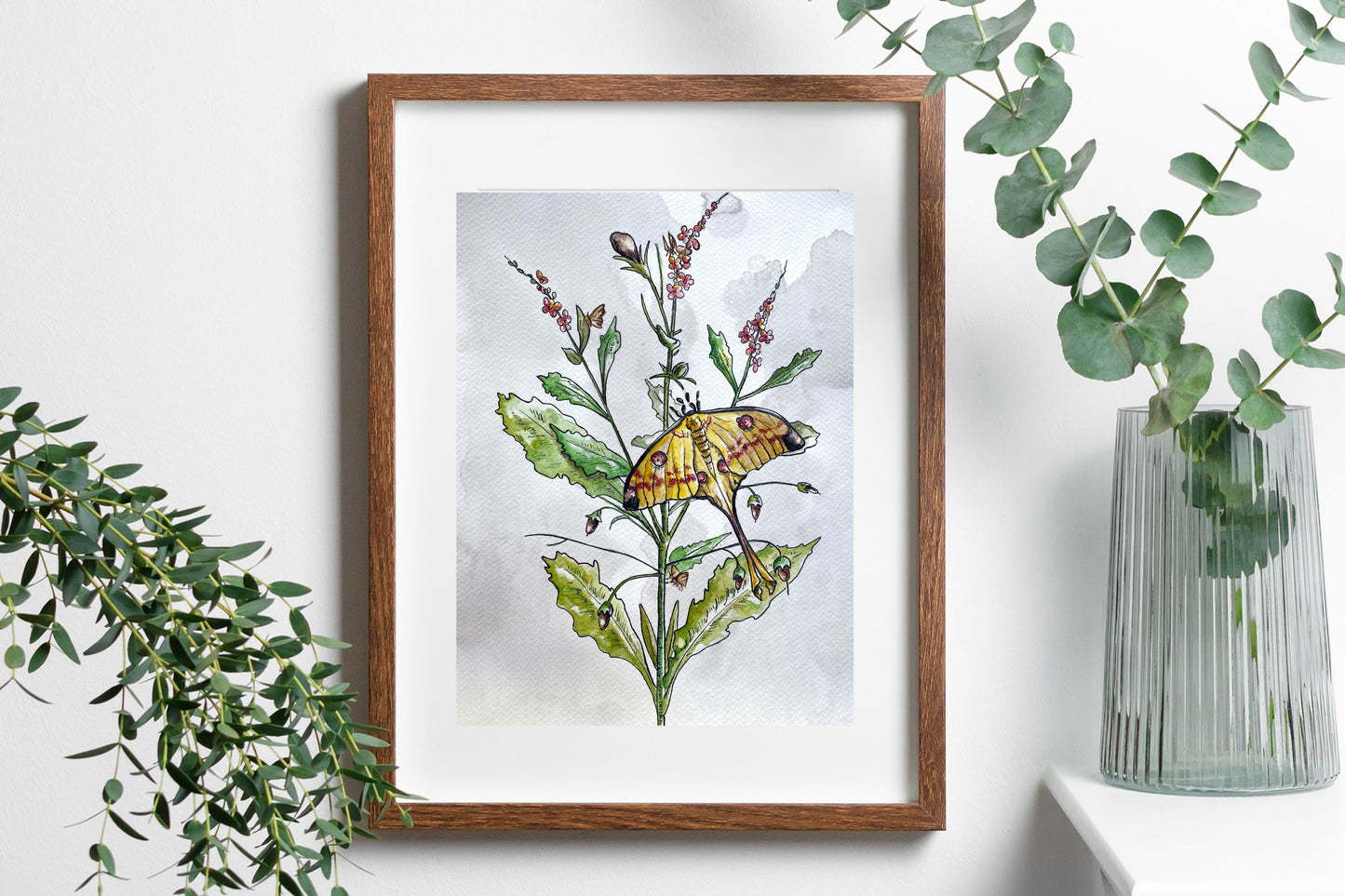 Luna Moth Floral Watercolor Print | Botanical Wall Art
