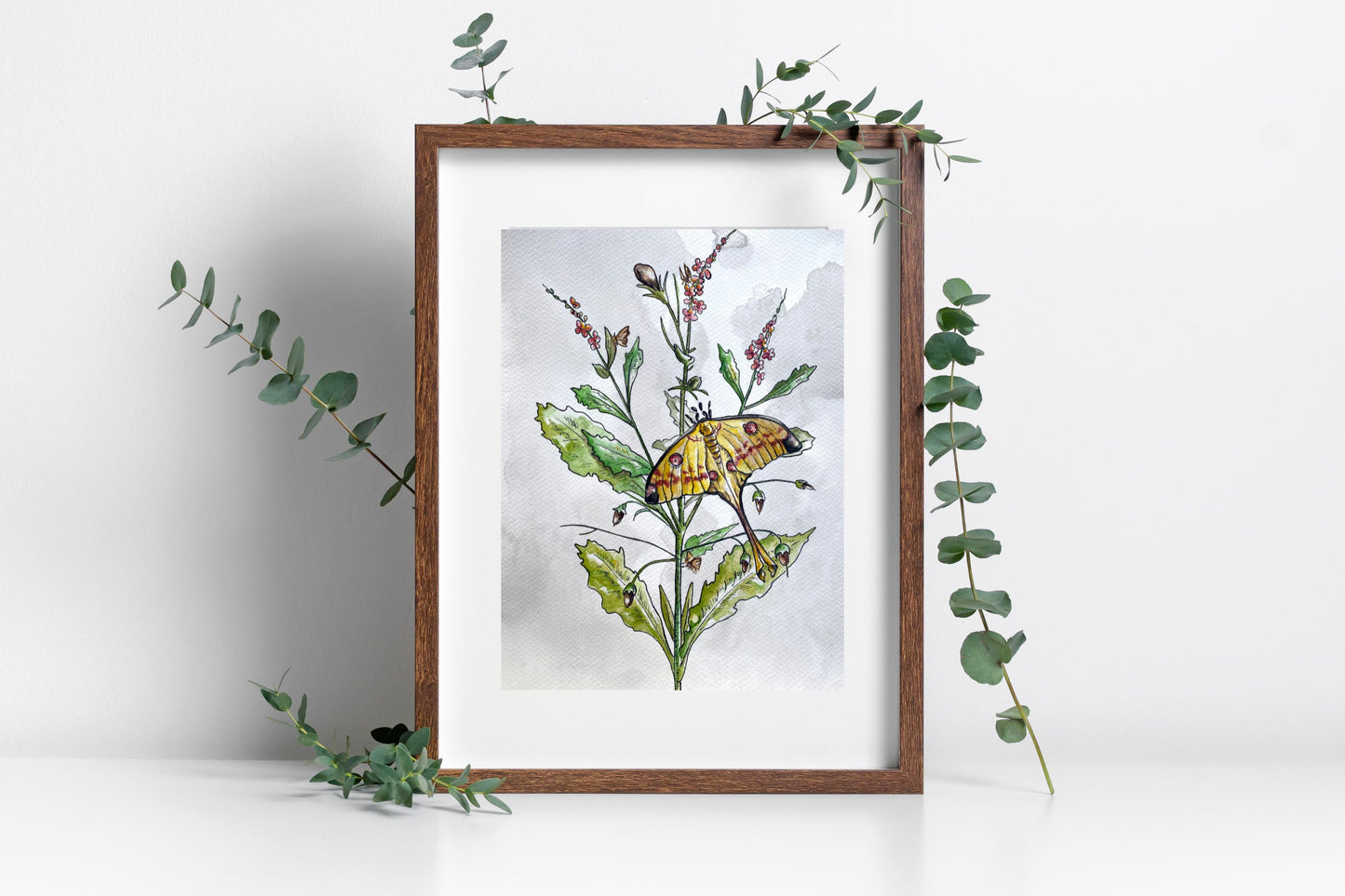 Luna Moth Floral Watercolor Print | Botanical Wall Art