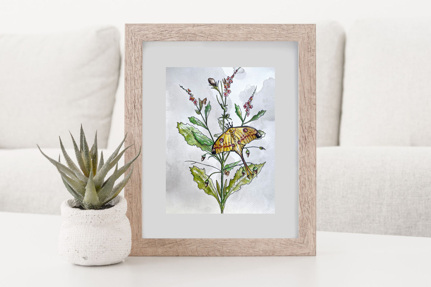 Luna Moth Floral Watercolor Print | Botanical Wall Art