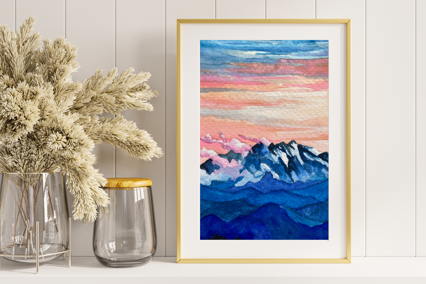 Mountain Sunset Landscape | Watercolor Print