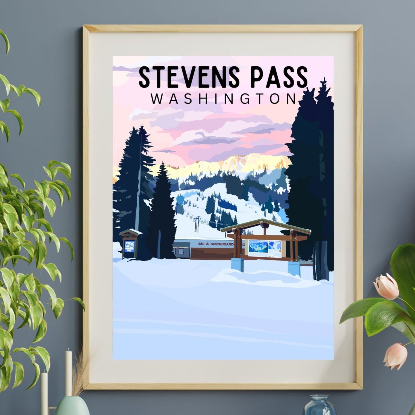 Stevens Pass, Washington | Travel Poster Art Print - Wild Life Design Co.