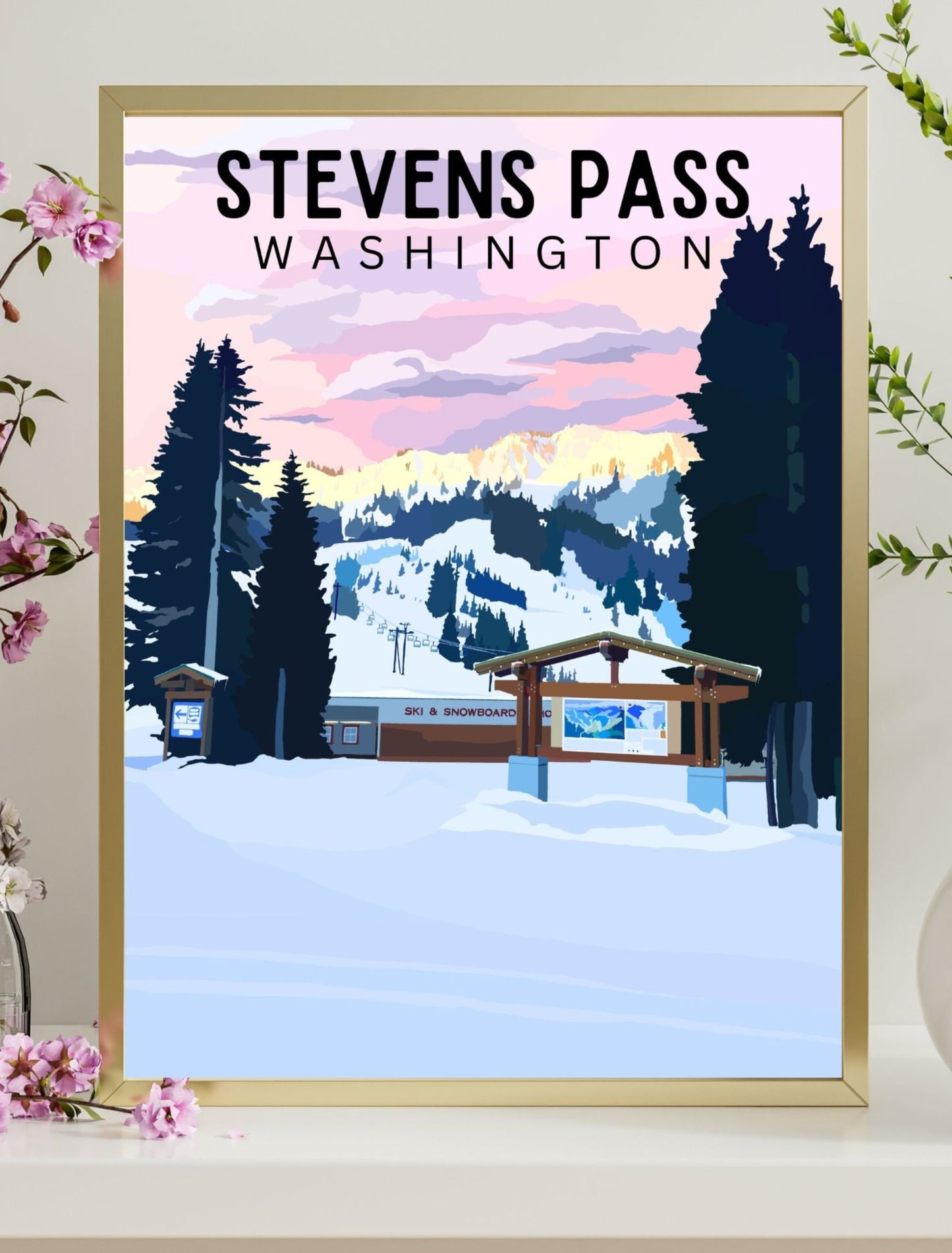 Stevens Pass, Washington | Travel Poster Art Print - Wild Life Design Co.
