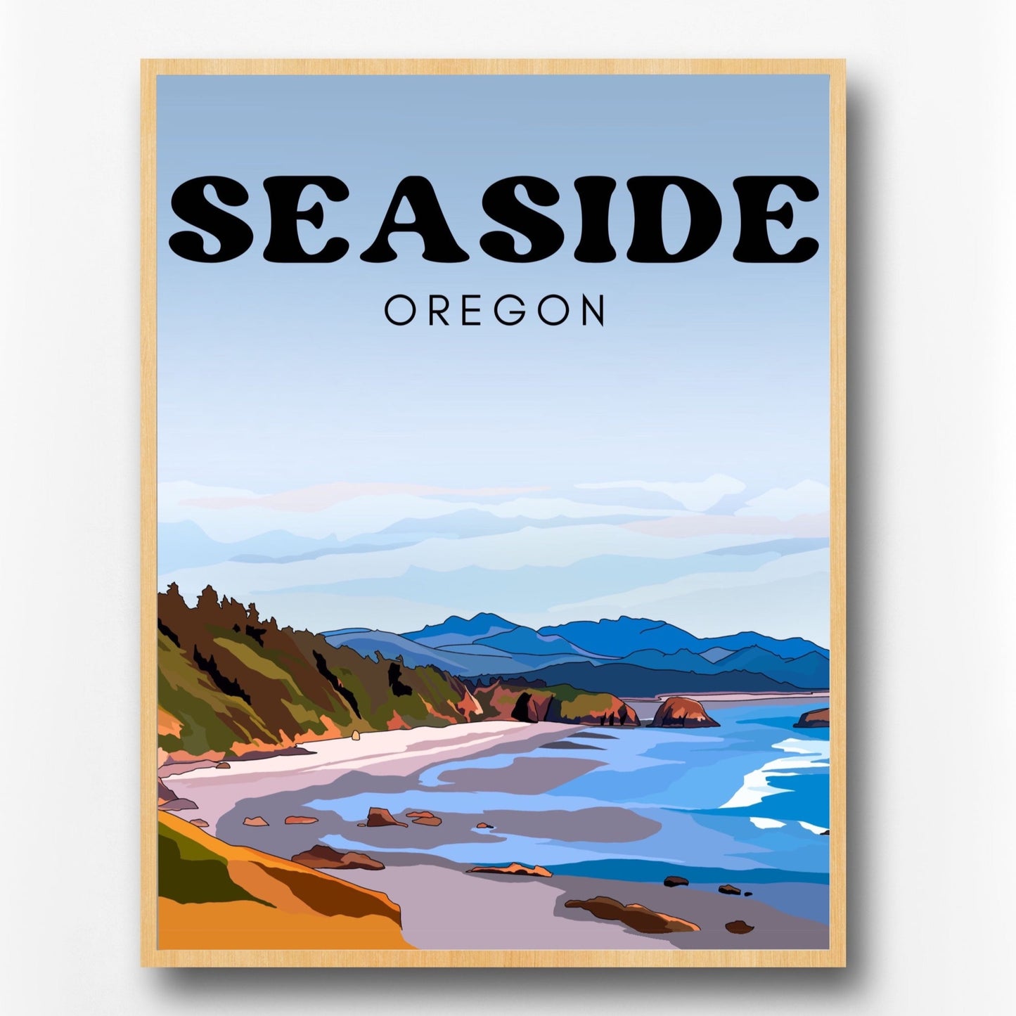 Seaside Oregon Coast Poster | Beach Travel Print
