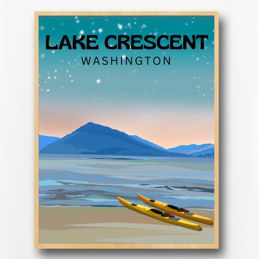 Crescent Lake, Washington | Travel Poster Art Print - Wild Life Design Co.