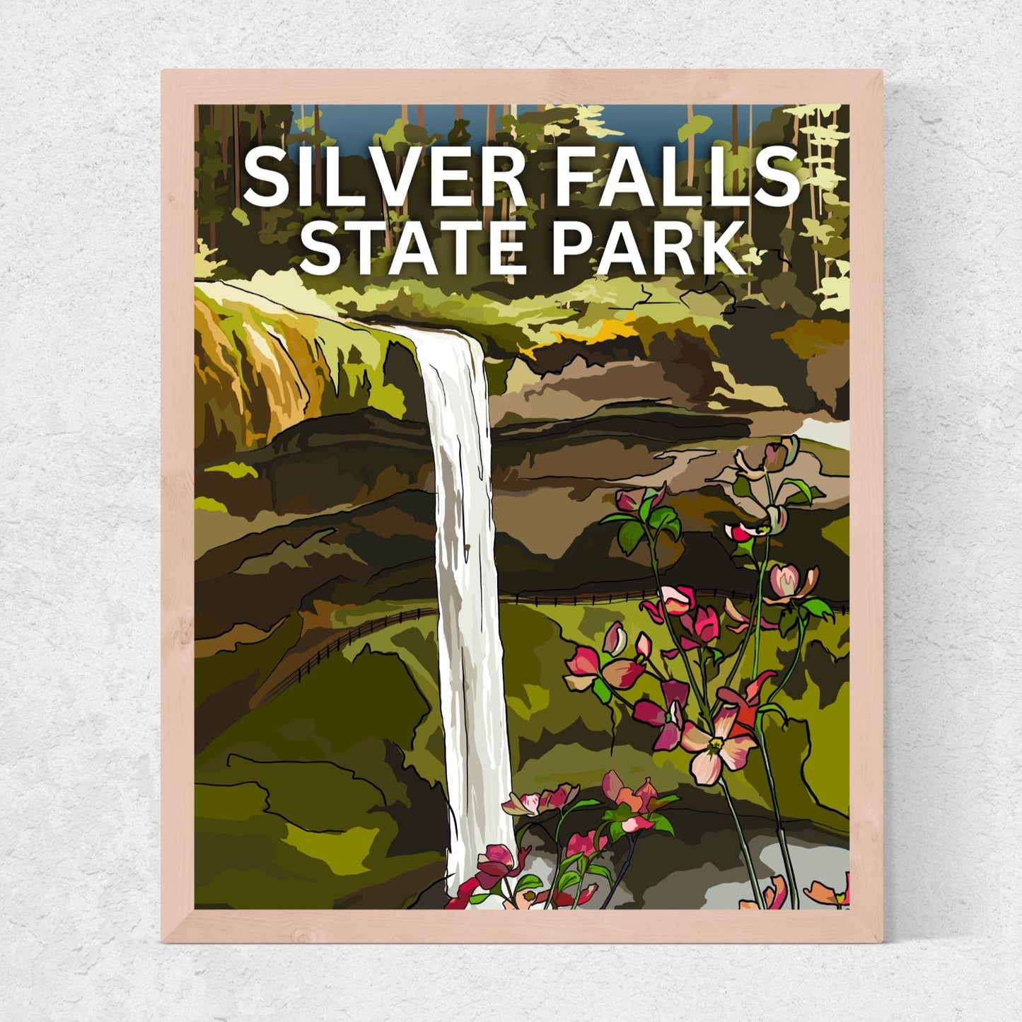 Silver Falls State Park, Oregon | Travel Poster Art Print - Wild Life Design Co.