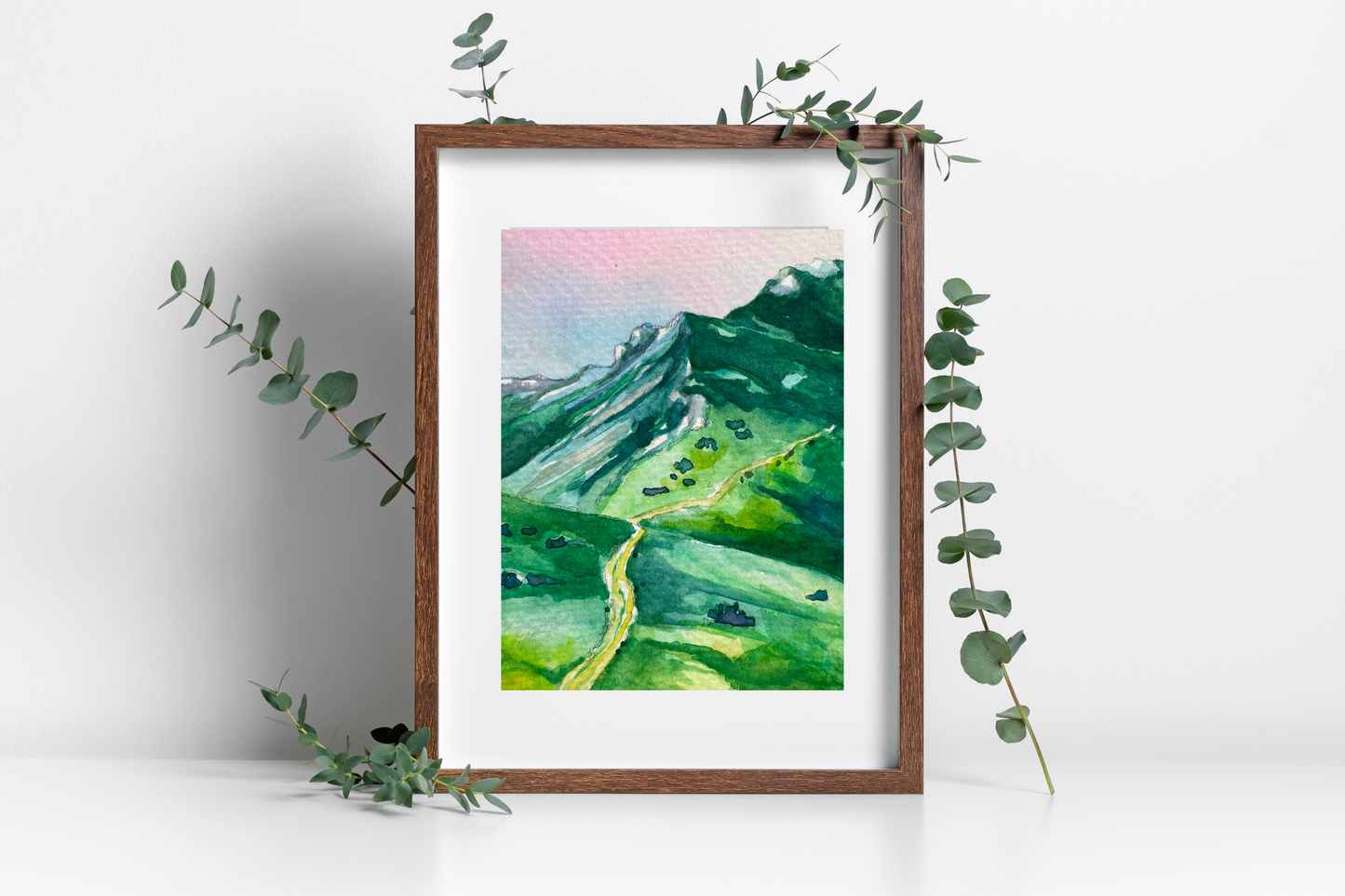 Rolling Green Hills Landscape | Watercolor Print