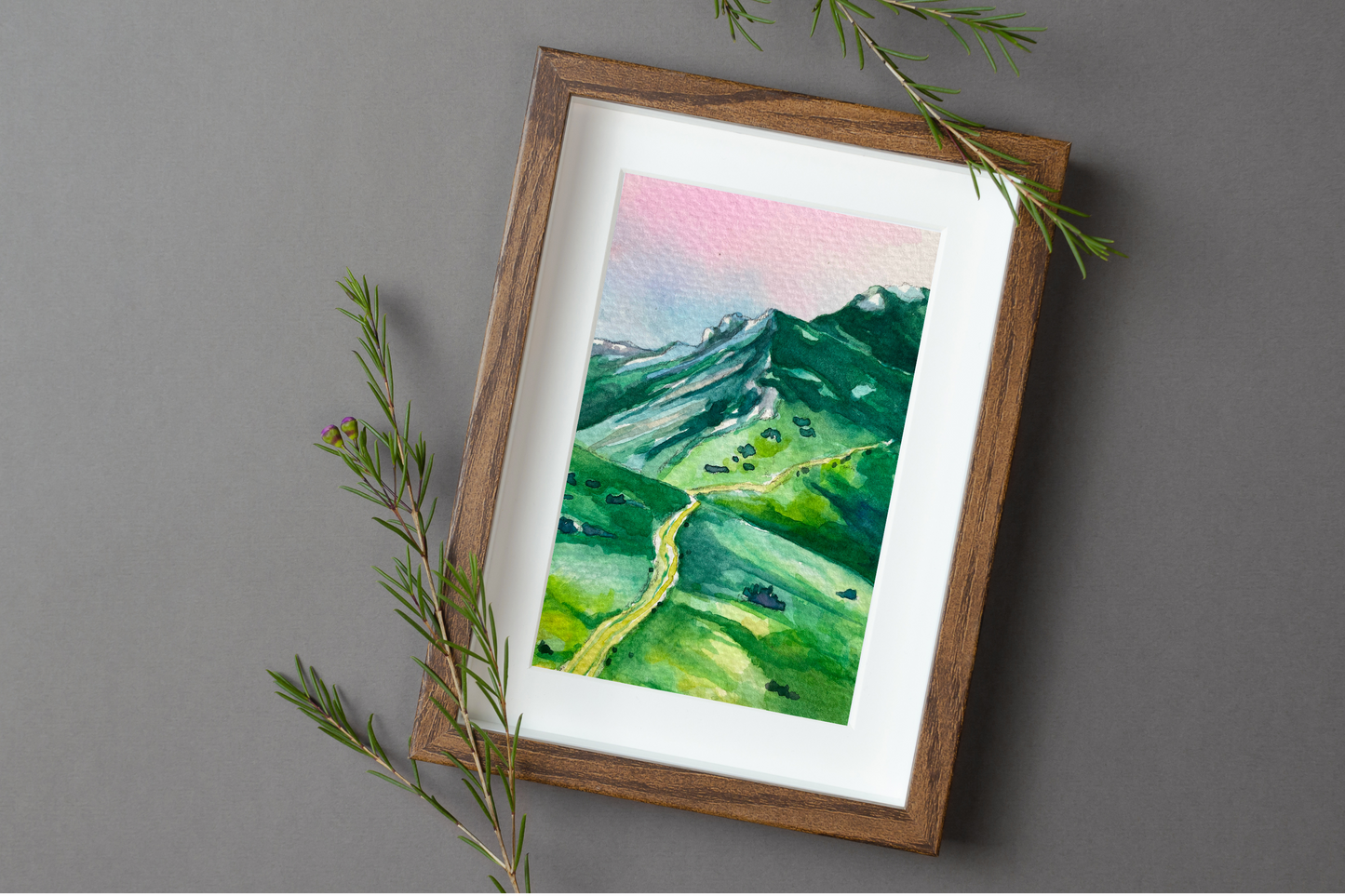 Rolling Green Hills Landscape | Watercolor Print