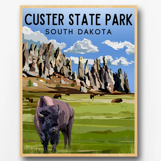 Custer State Park, South Dakota | Travel Poster Art Print - Wild Life Design Co.