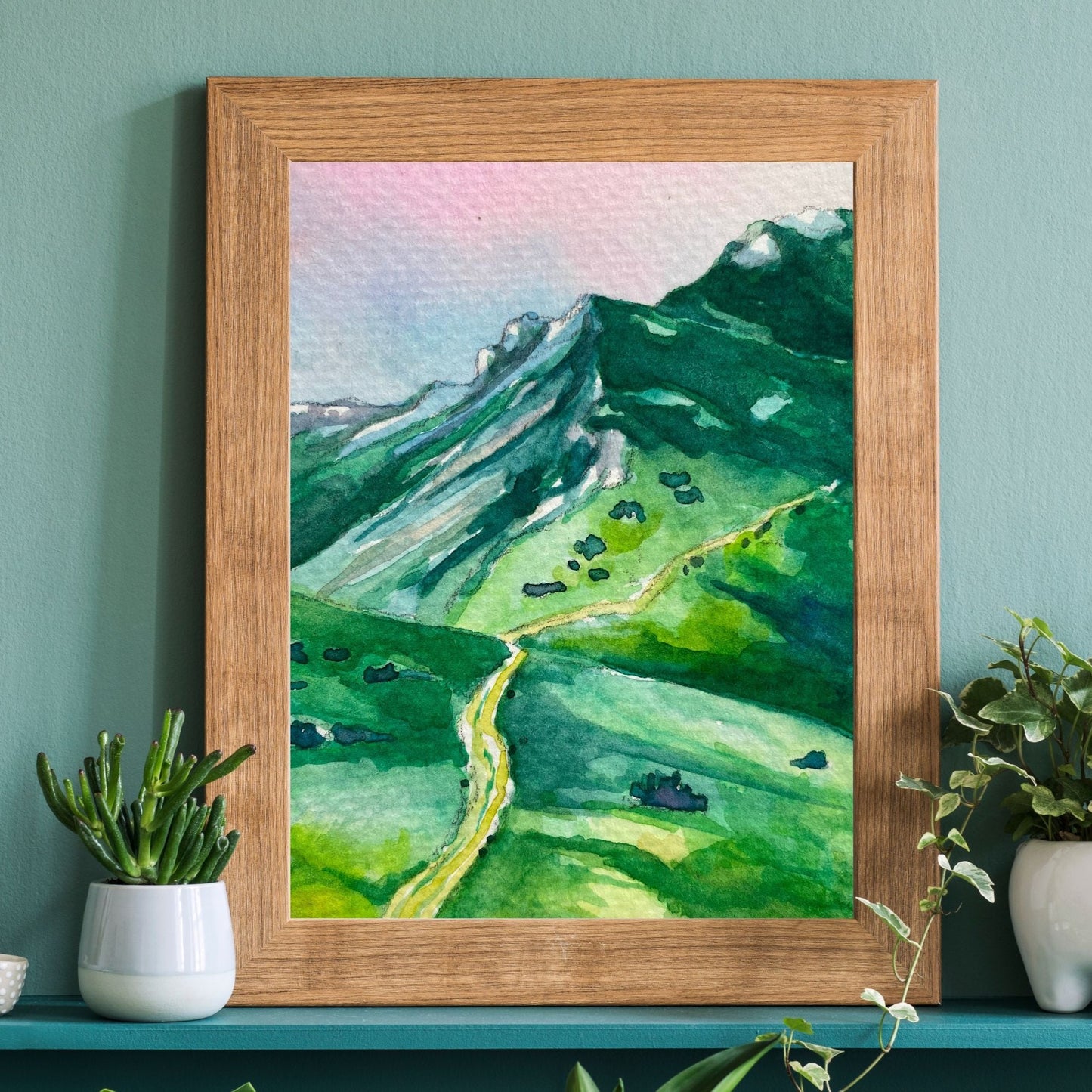 Rolling Green Hills Landscape | Watercolor Print