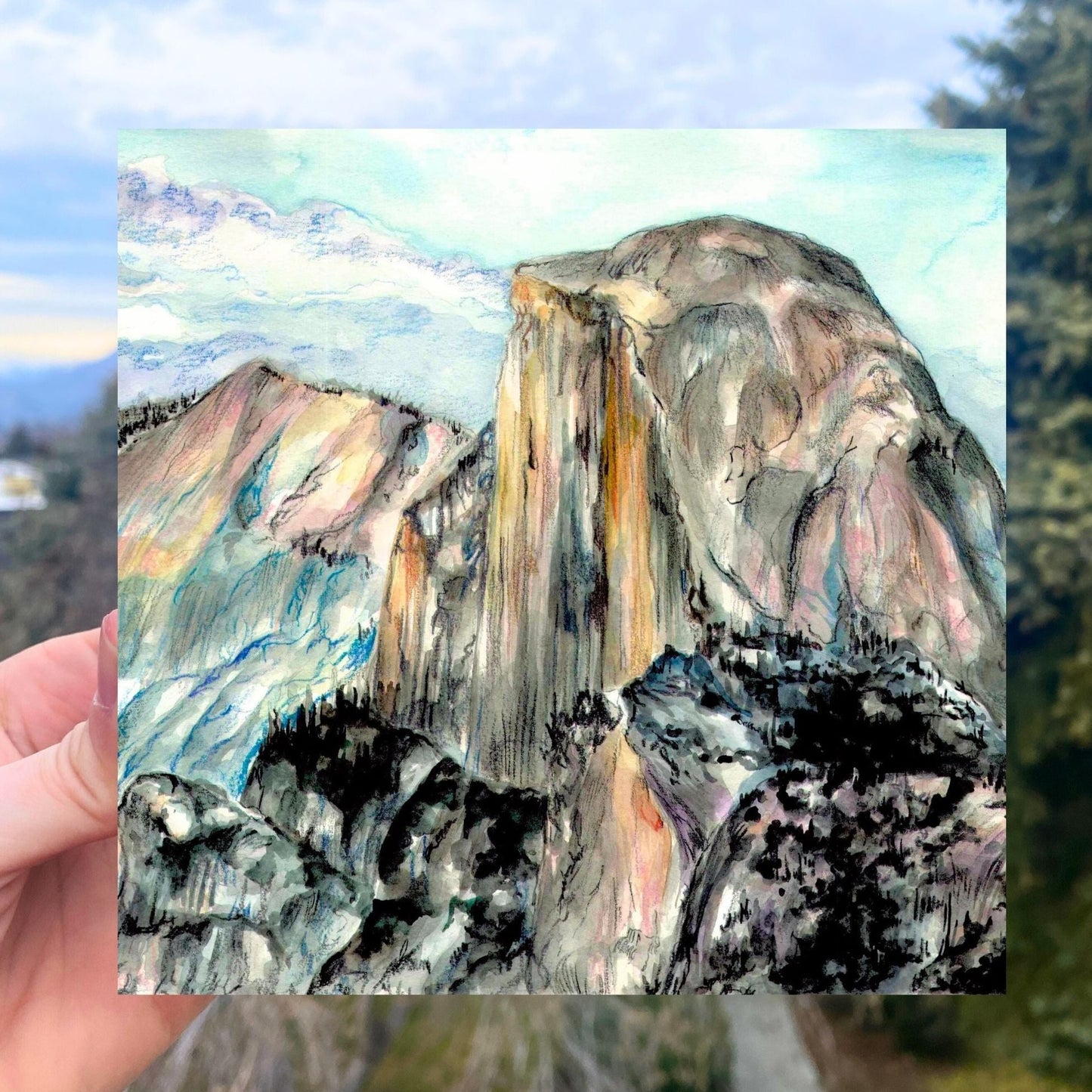 Half Dome Wood Panel Print 5x5" | Watercolor Print