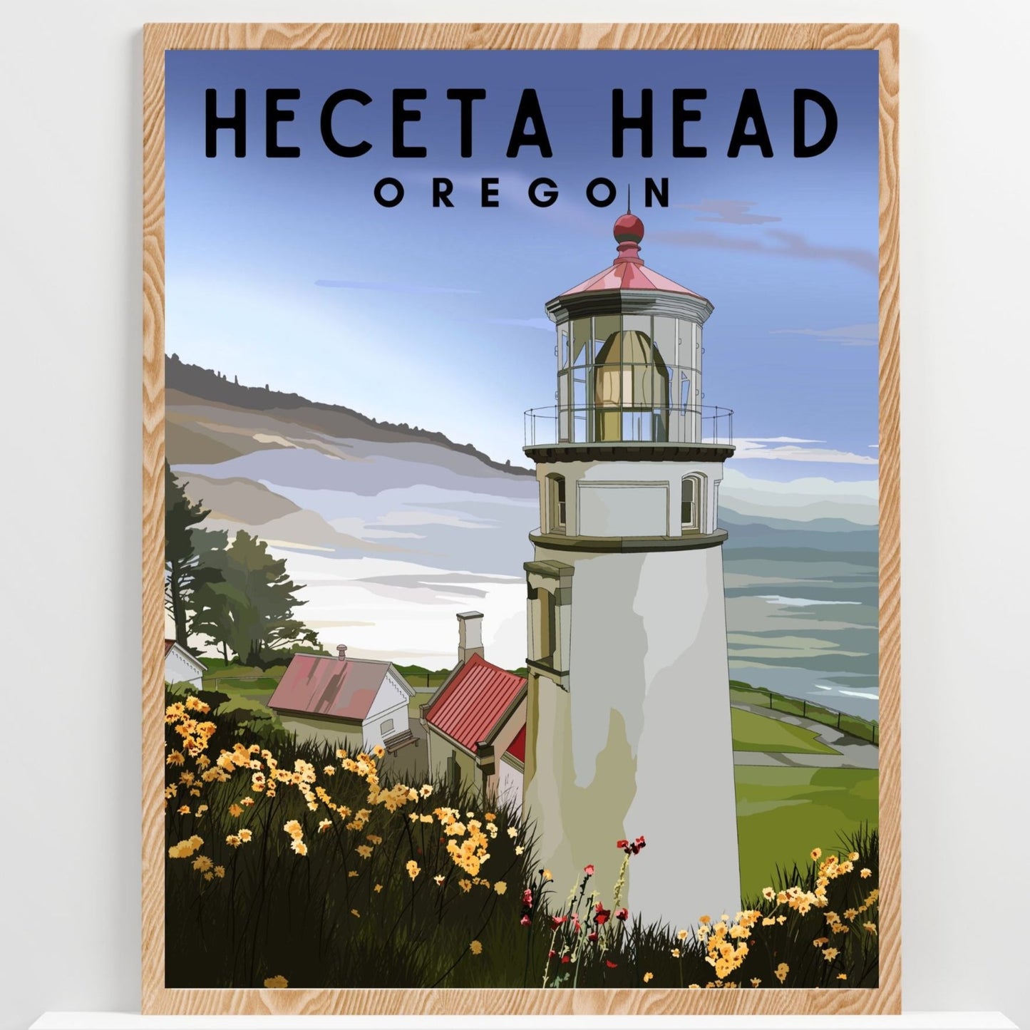 Heceta Head Lighthouse, Oregon | Travel Poster Art Print - Wild Life Design Co.