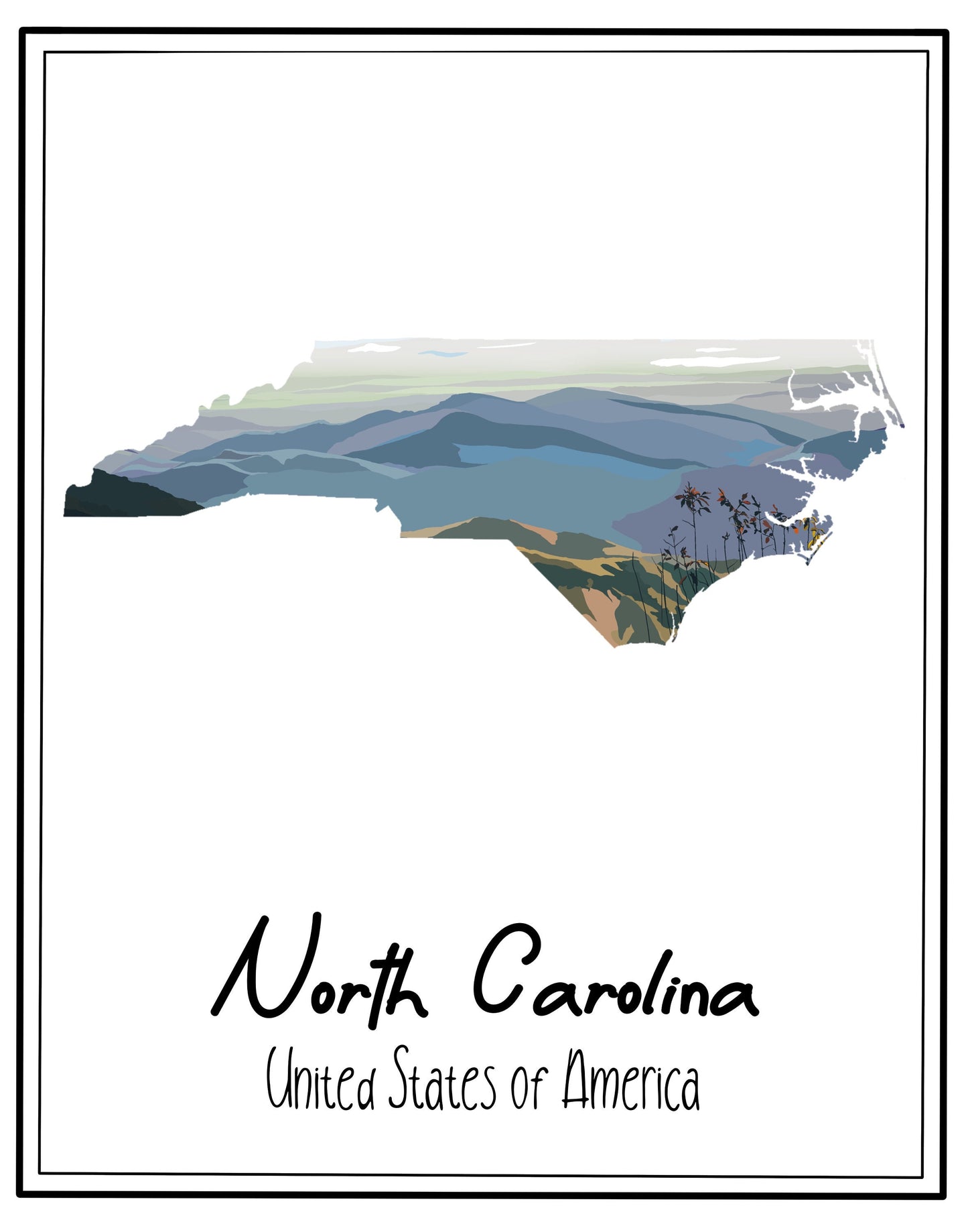 North Carolina Poster | Travel Print Blue Ridge Mountains