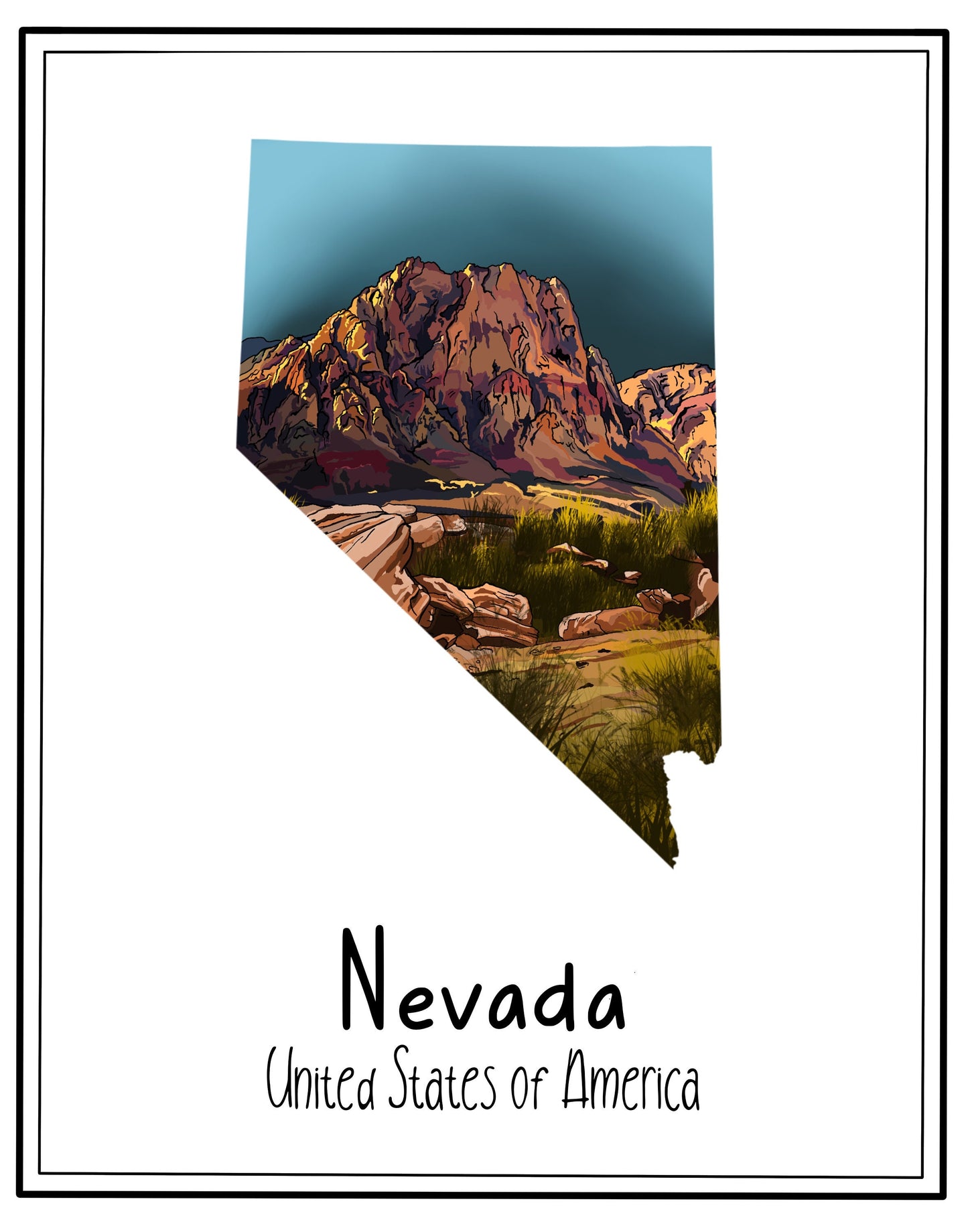 Nevada Poster | Travel Print Red Rocks Park