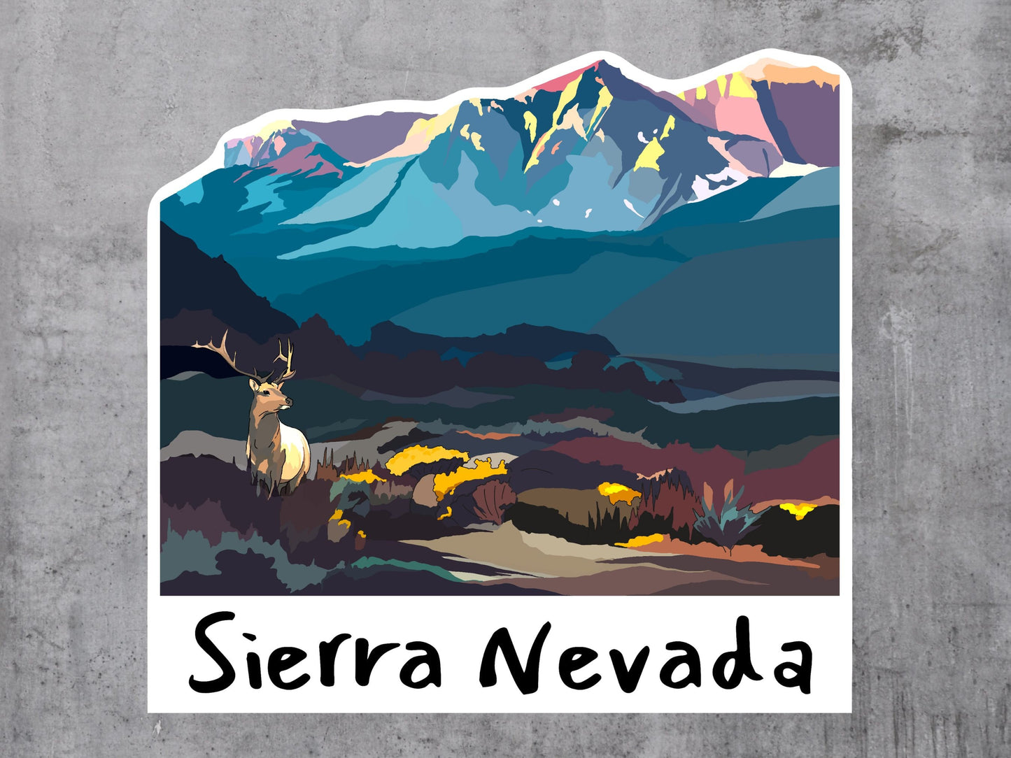 Sierra Nevada Mountains Sticker - Deer and Snowy Mountains - Vinyl Decal, Waterproof Outdoor Use, UV resistant Decal