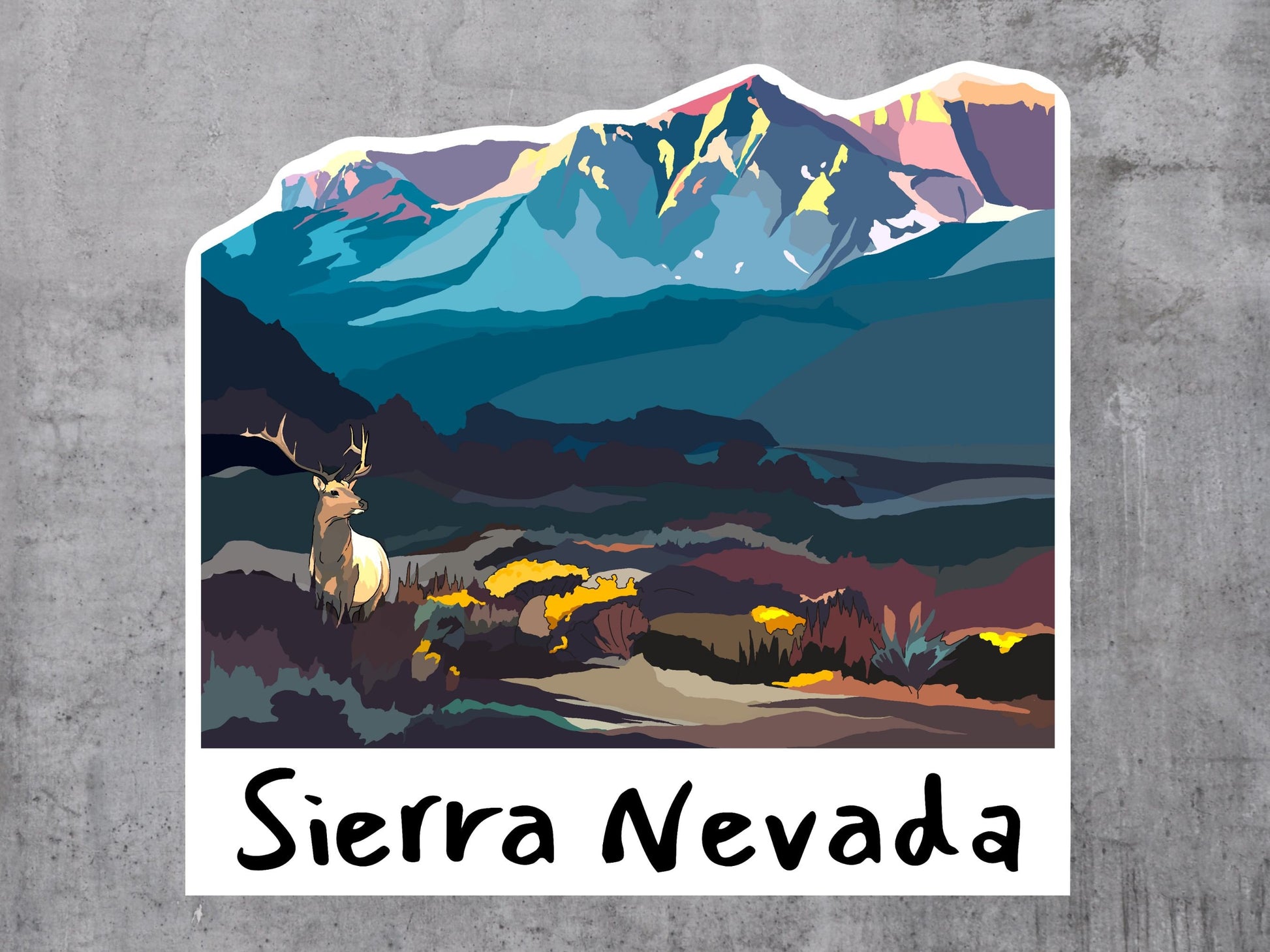 Sierra Nevada Mountains Sticker - Deer and Snowy Mountains - Vinyl Decal, Waterproof Outdoor Use, UV resistant Decal
