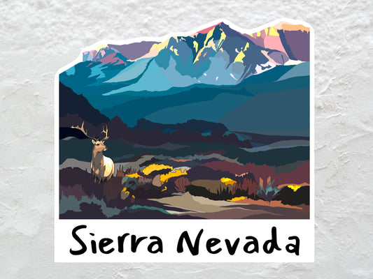 Sierra Nevada Mountains Sticker - Deer and Snowy Mountains - Vinyl Decal, Waterproof Outdoor Use, UV resistant Decal