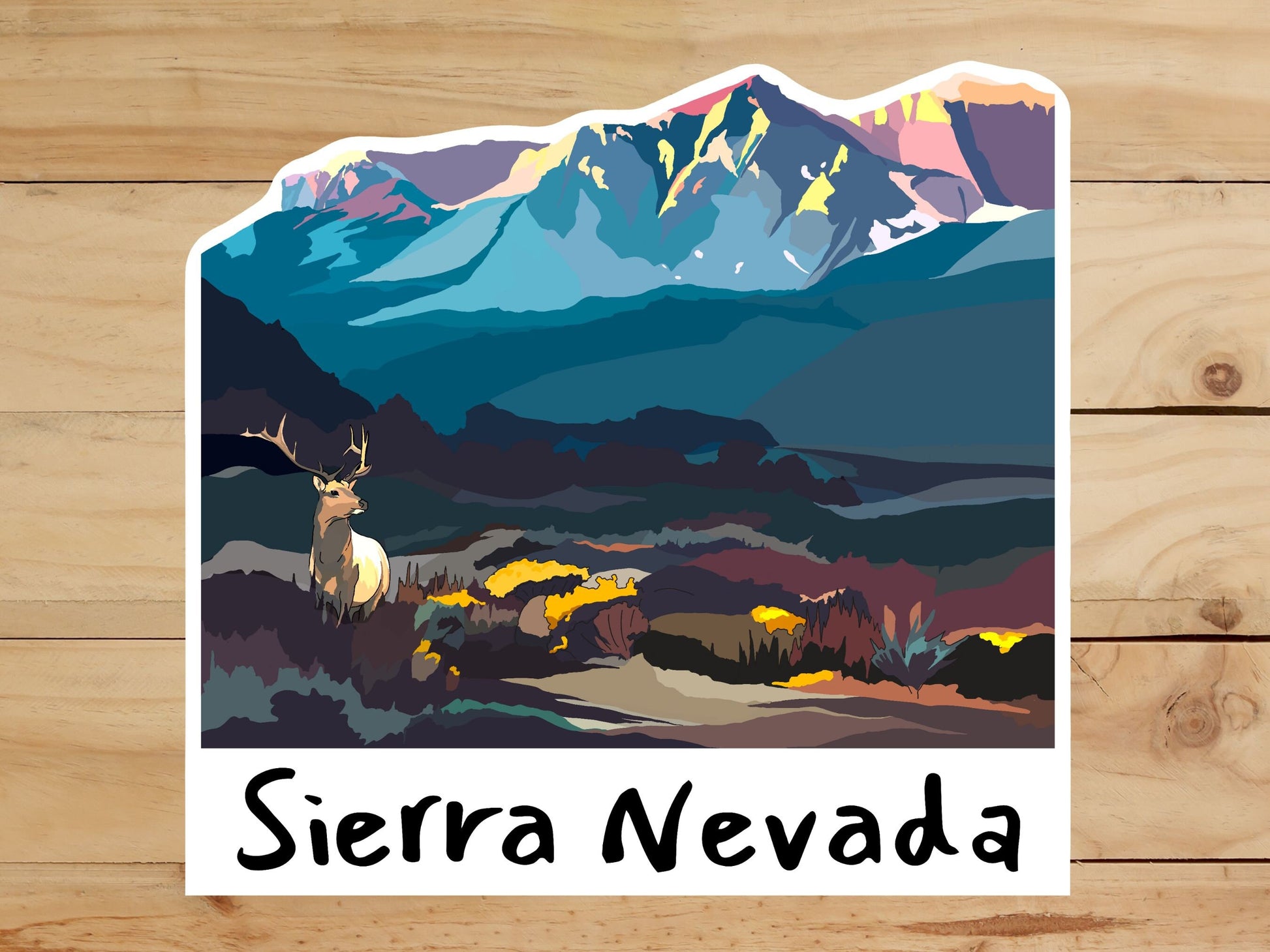 Sierra Nevada Mountains Sticker - Deer and Snowy Mountains - Vinyl Decal, Waterproof Outdoor Use, UV resistant Decal