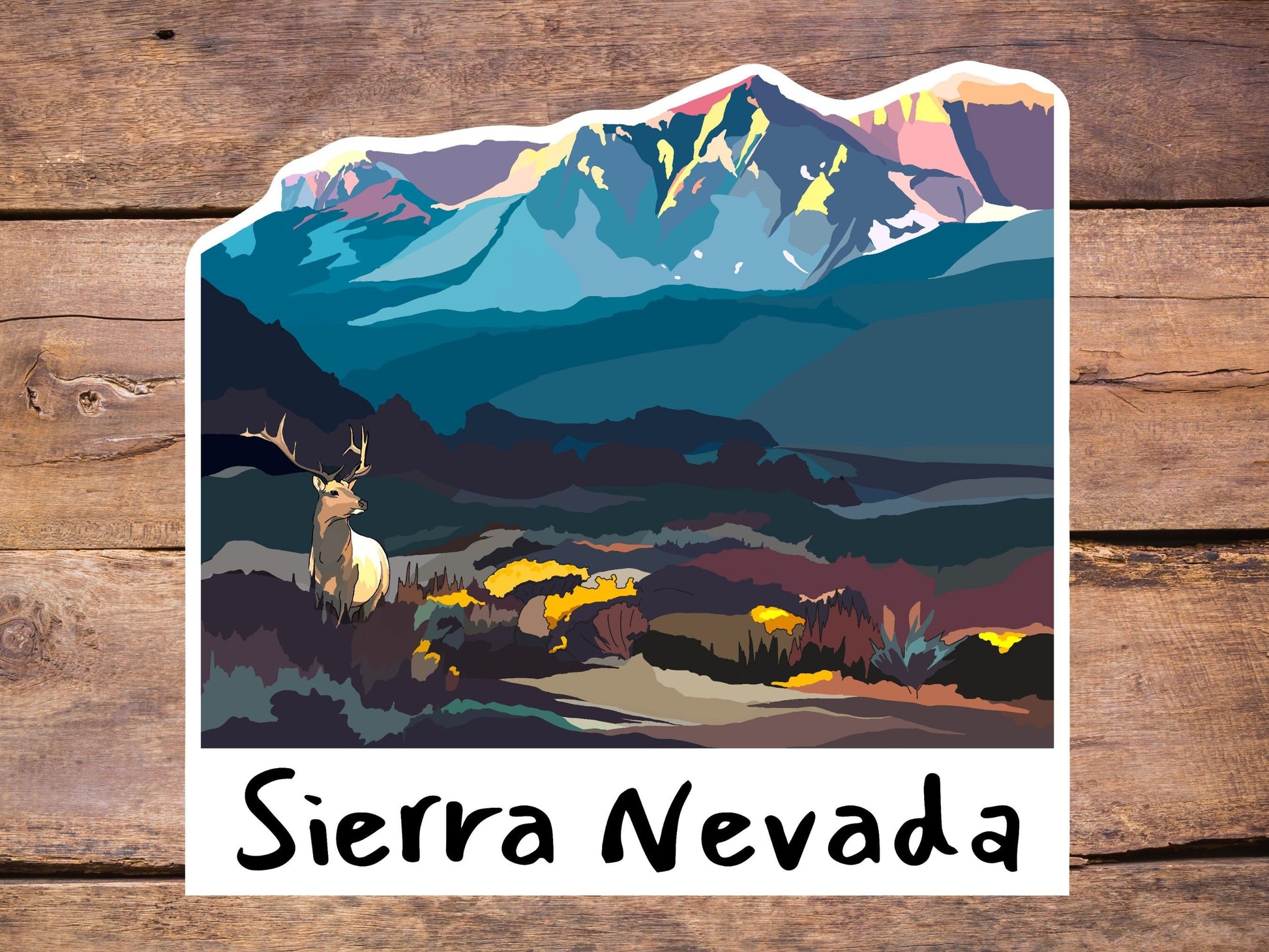 Sierra Nevada Mountains Sticker - Deer and Snowy Mountains - Vinyl Decal, Waterproof Outdoor Use, UV resistant Decal